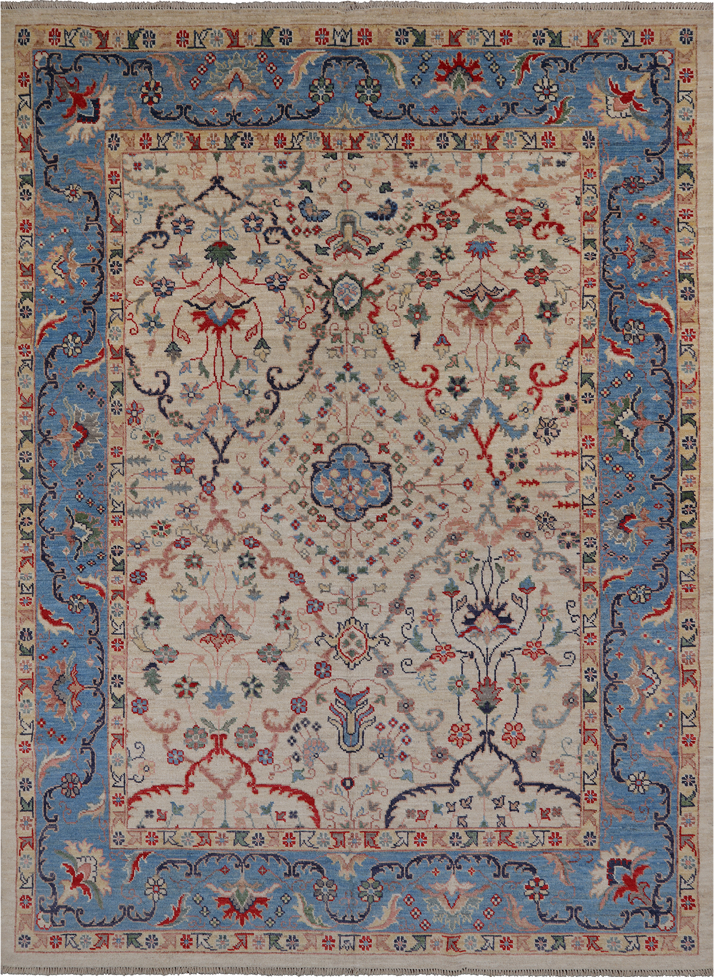 Ivory Turkish Oushak Hand Knotted Wool On Wool Rug - 8' 11" X 12' 2"