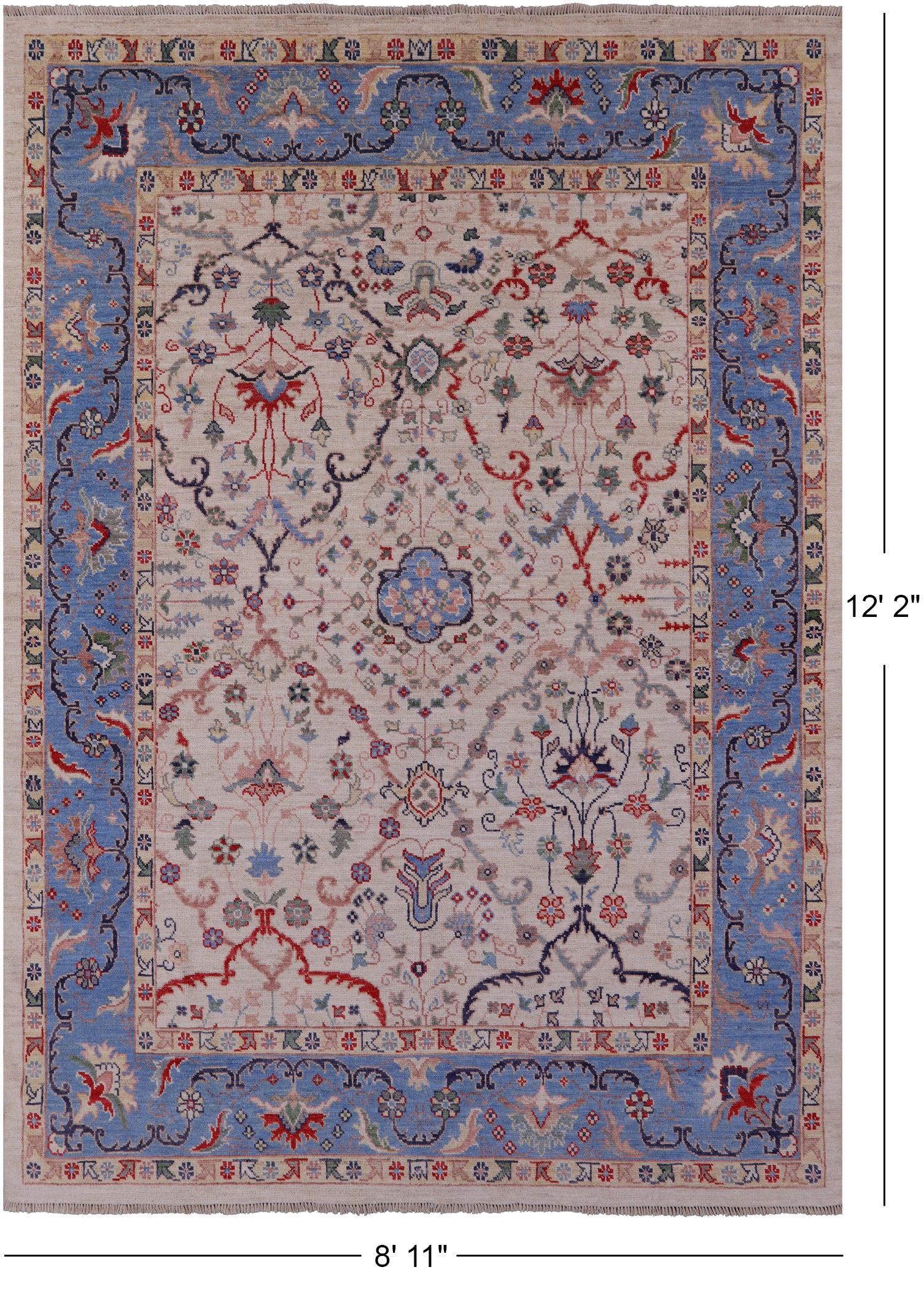 Ivory Turkish Oushak Hand Knotted Wool On Wool Rug - 8' 11" X 12' 2" - Golden Nile