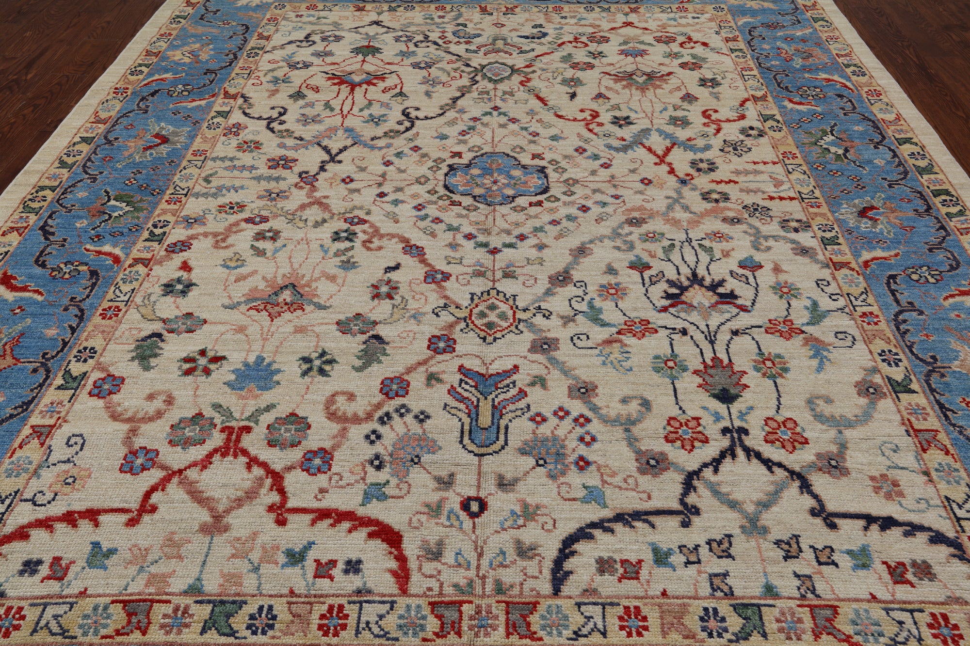 Ivory Turkish Oushak Hand Knotted Wool On Wool Rug - 8' 11" X 12' 2"