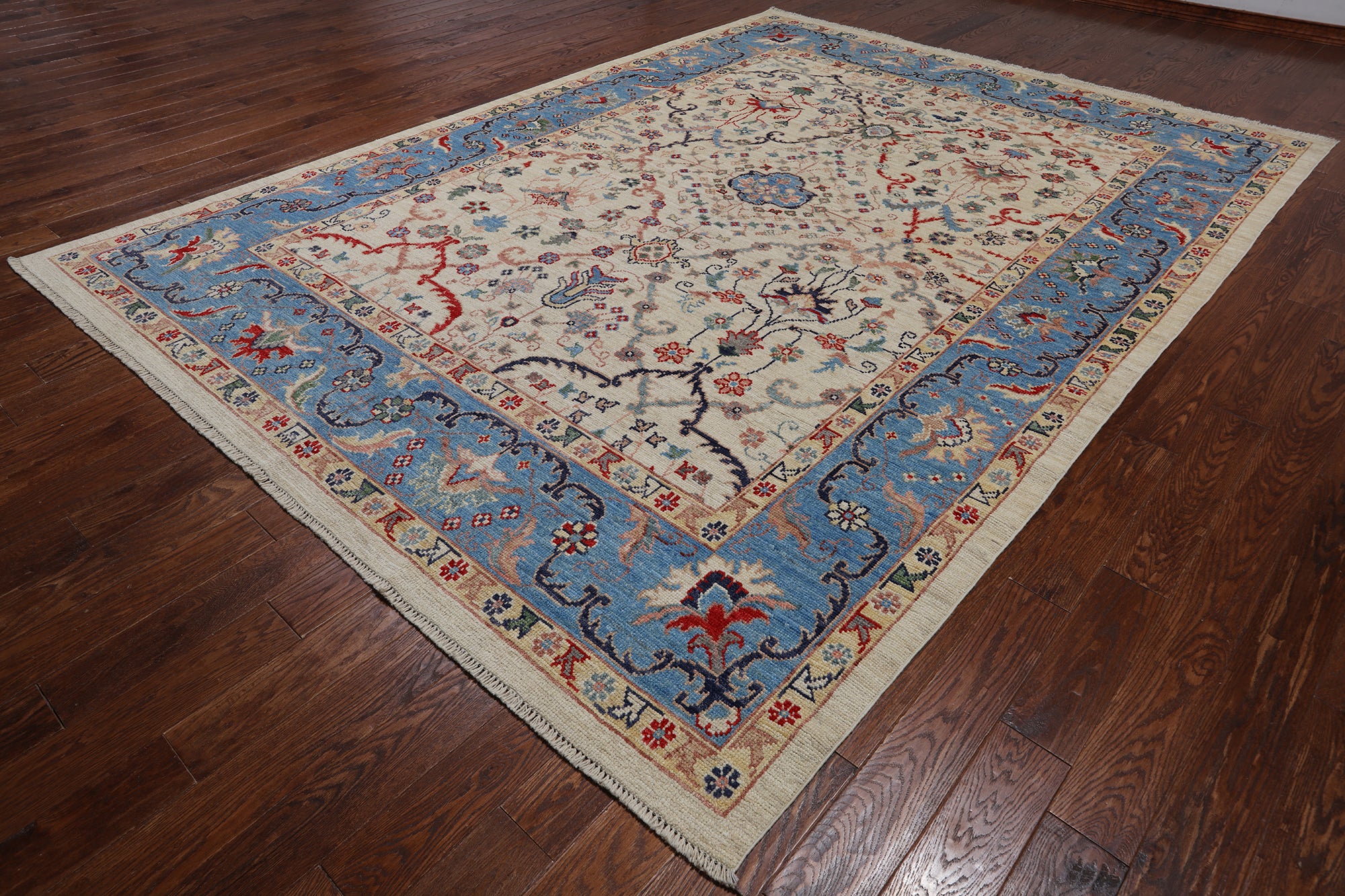 Ivory Turkish Oushak Hand Knotted Wool On Wool Rug - 8' 11" X 12' 2"