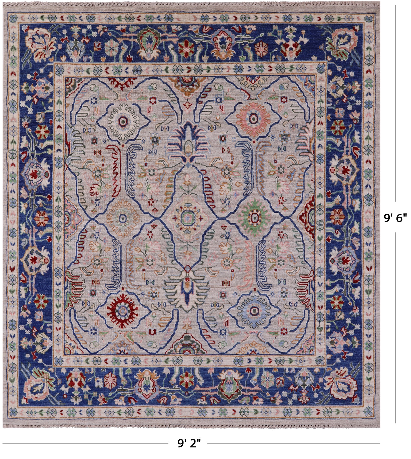 Square Turkish Oushak Hand Knotted Wool On Wool Rug - 9' 2" X 9' 6" - Golden Nile