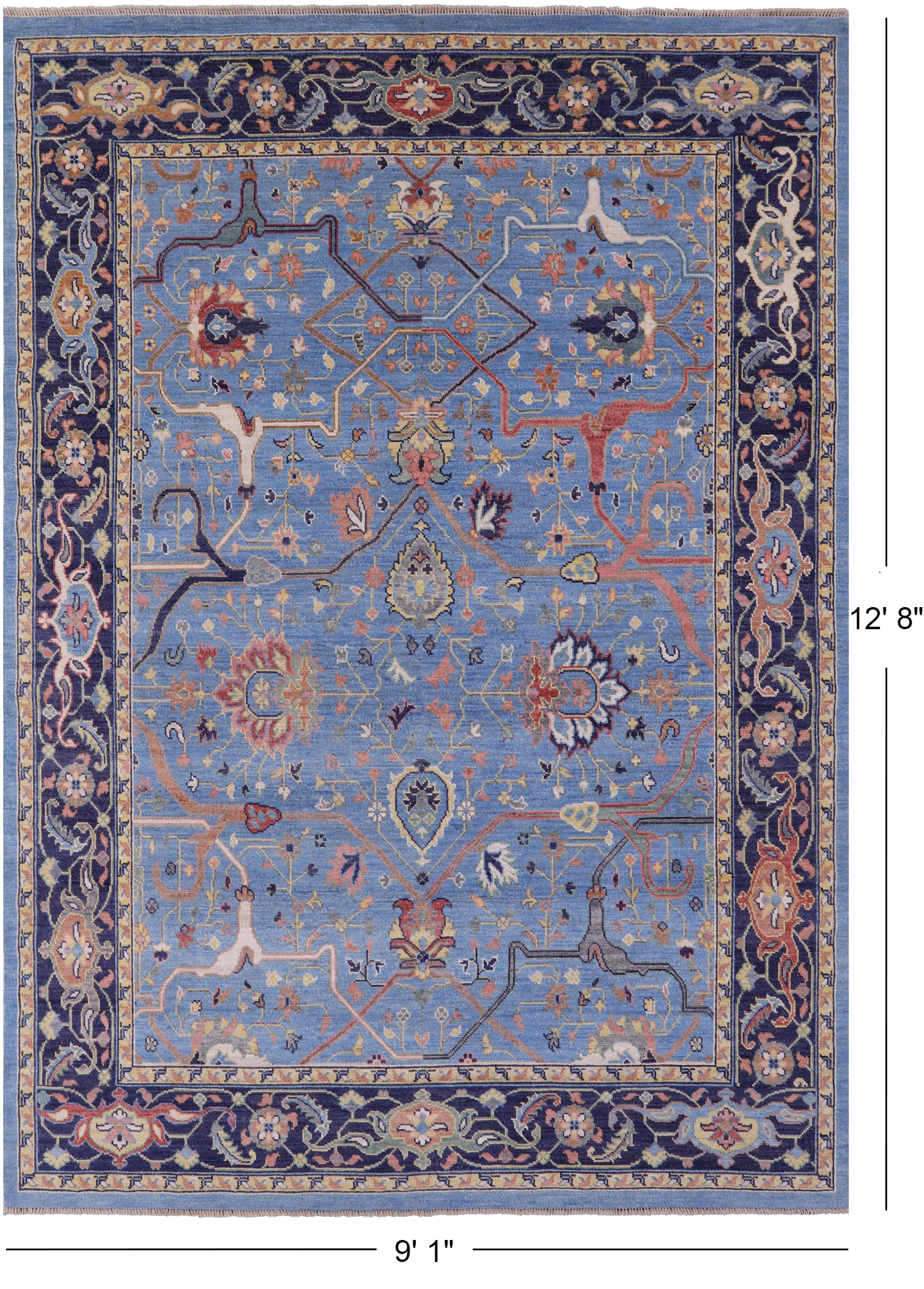 Blue Turkish Oushak Hand Knotted Wool On Wool Rug - 9' 1" X 12' 8" - Golden Nile