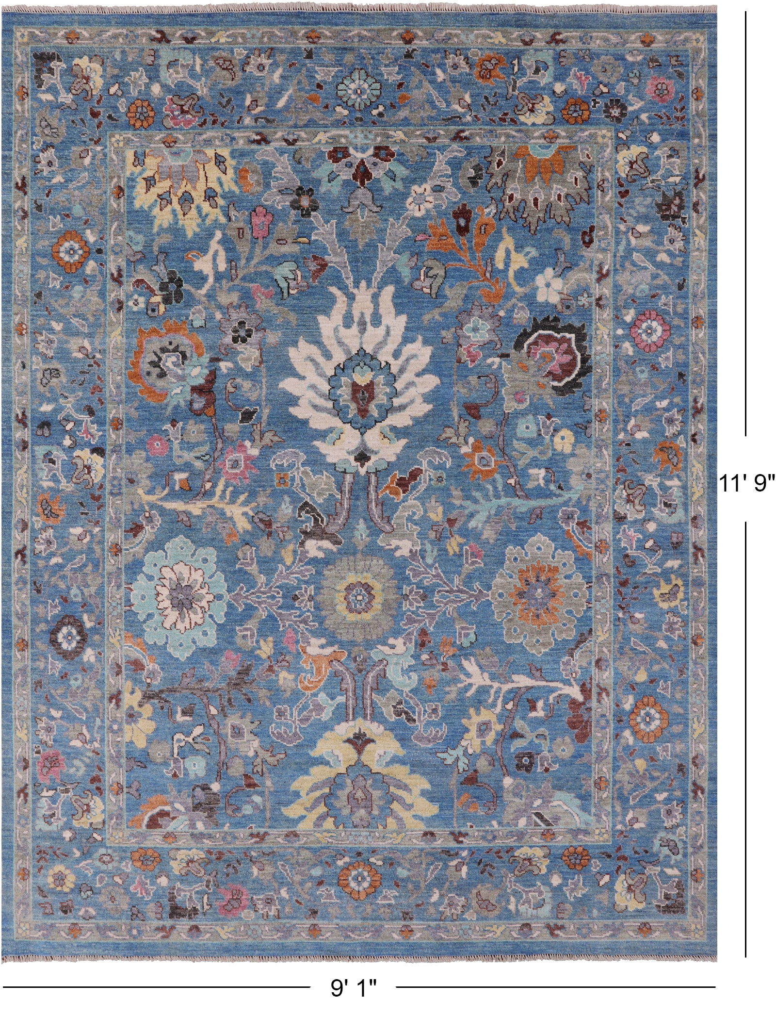 Blue Turkish Oushak Handmade Wool On Wool Rug - 9' 1" X 11' 9" - Golden Nile