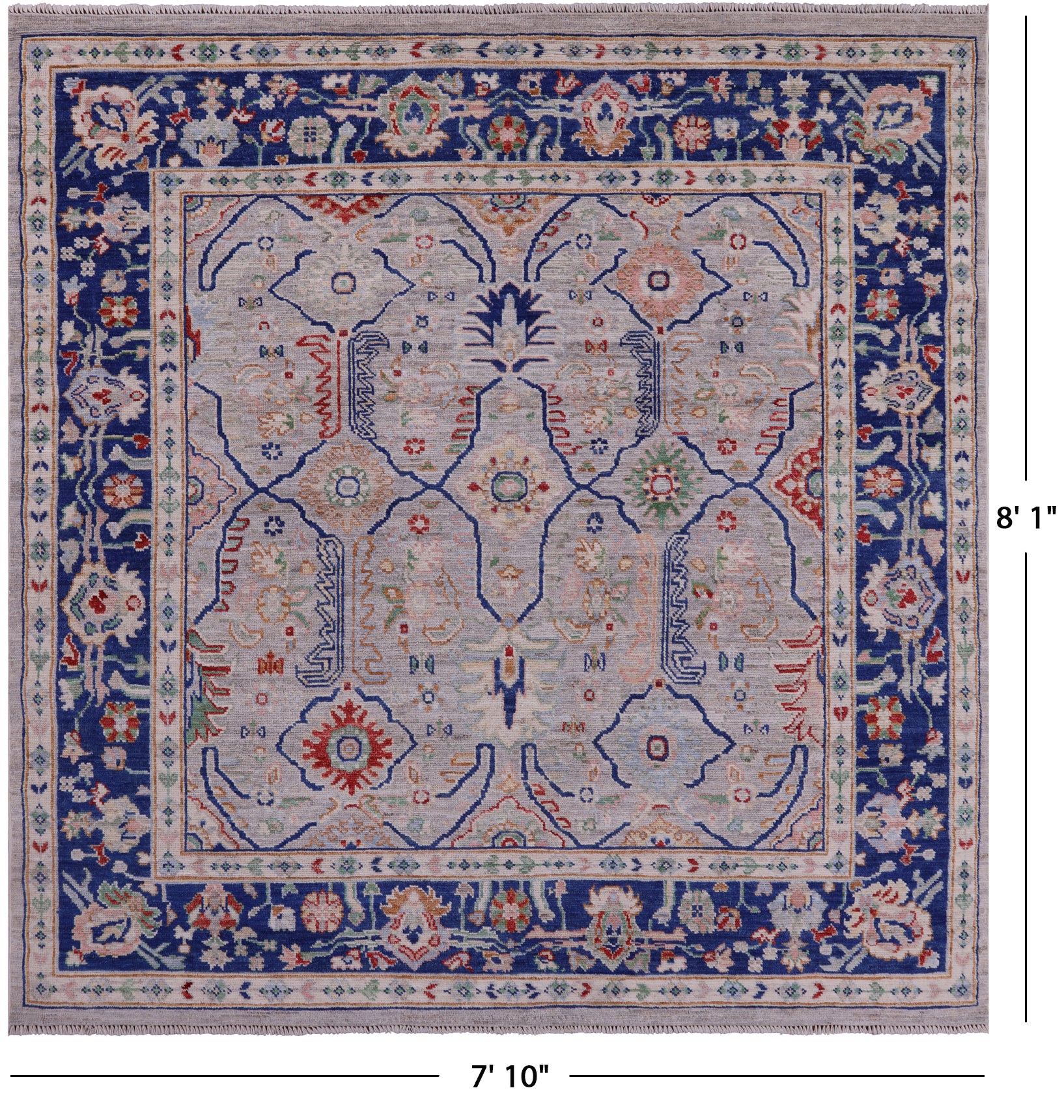 Grey Square Turkish Oushak Hand Knotted Wool On Wool Rug - 7' 10" X 8' 1" - Golden Nile