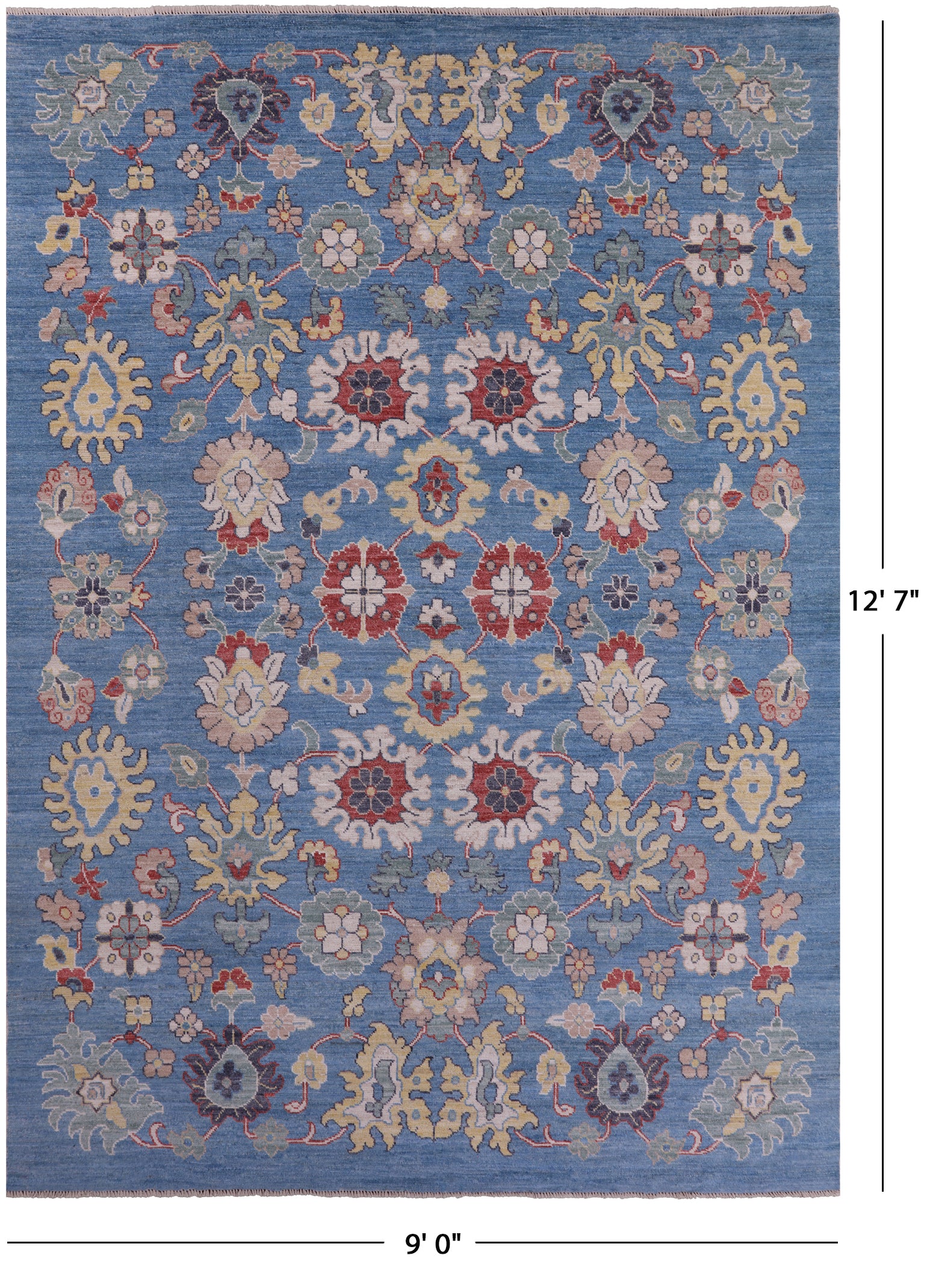 Blue Turkish Oushak Hand Knotted Wool On Wool Rug - 9' 0" X 12' 7" - Golden Nile