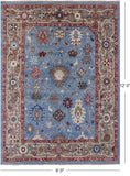 Blue Turkish Oushak Hand Knotted Wool On Wool Rug - 9' 0" X 12' 0" - Golden Nile