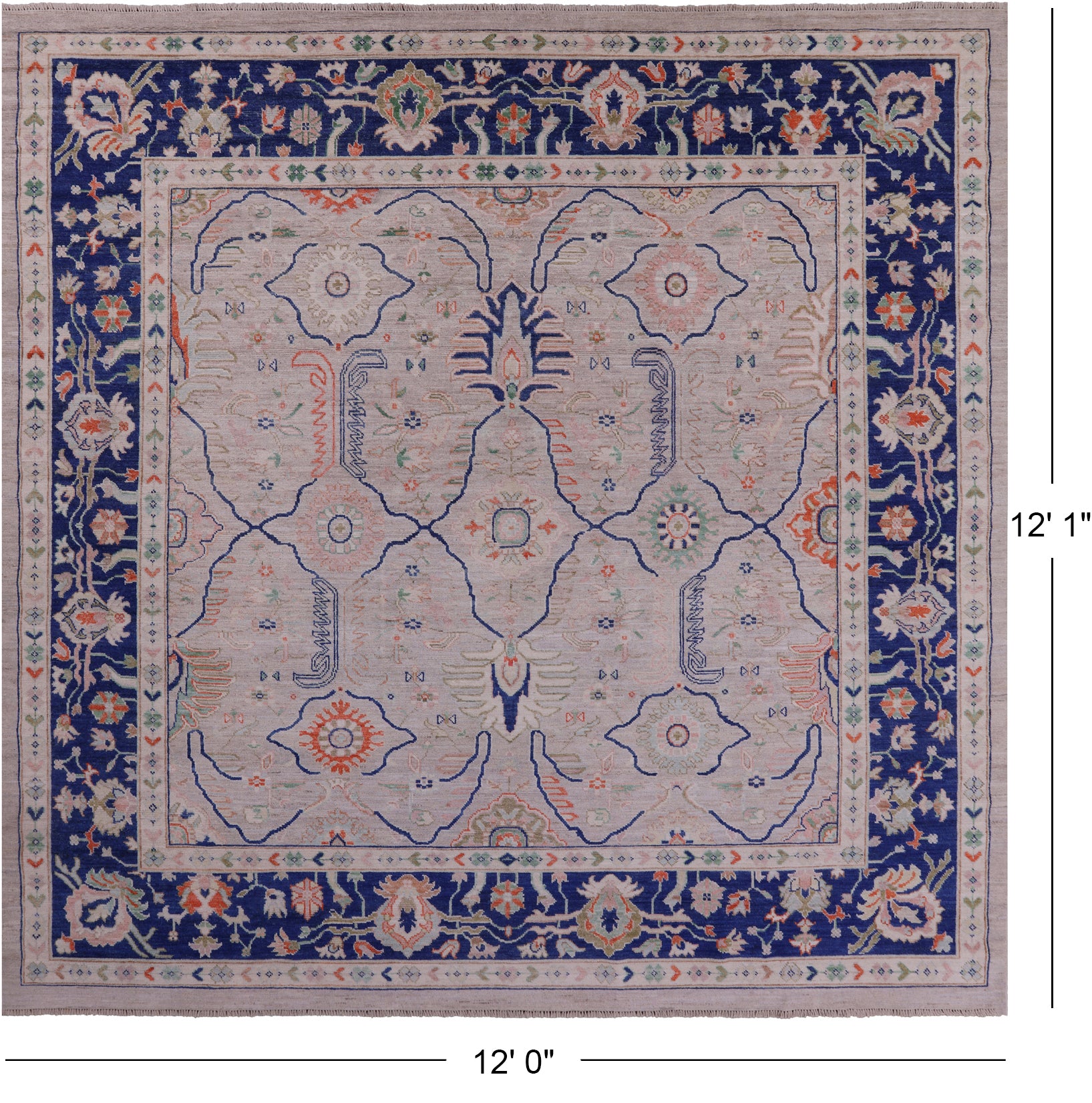 Ivory Square Turkish Oushak Handmade Wool On Wool Rug - 12' 0" X 12' 1" - Golden Nile