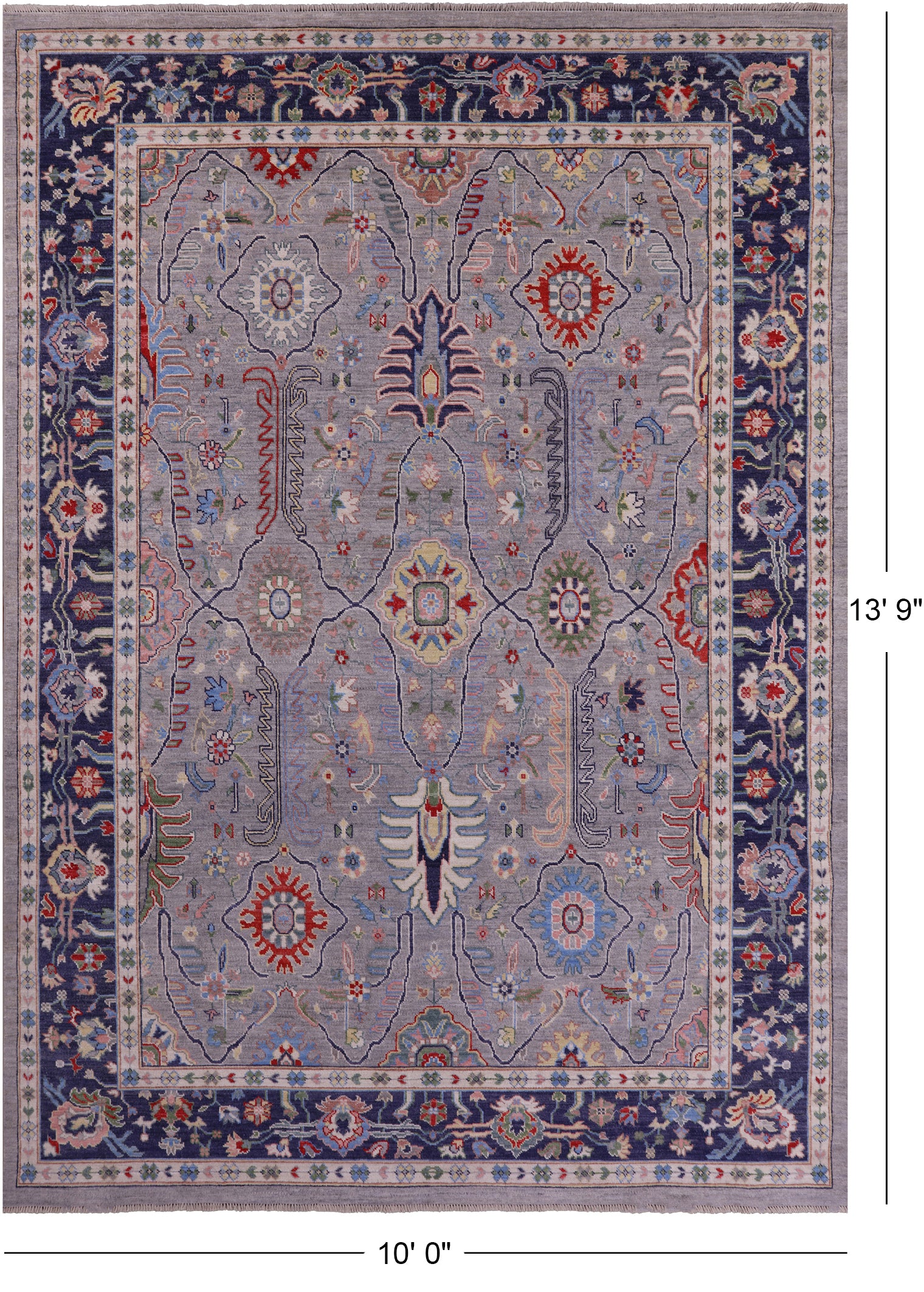 Grey Turkish Oushak Hand Knotted Wool On Wool Rug - 10' 0" X 13' 9" - Golden Nile