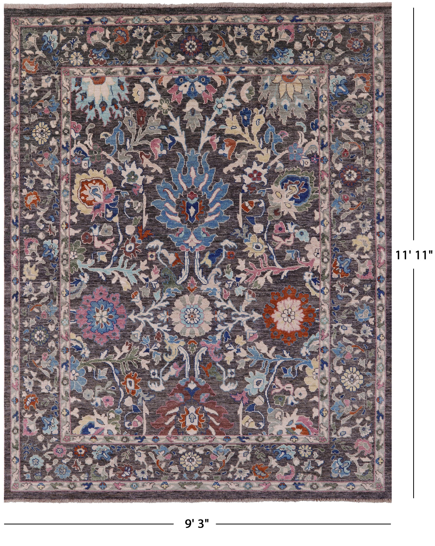 Grey Turkish Oushak Handmade Wool On Wool Rug - 9' 3" X 11' 11" - Golden Nile