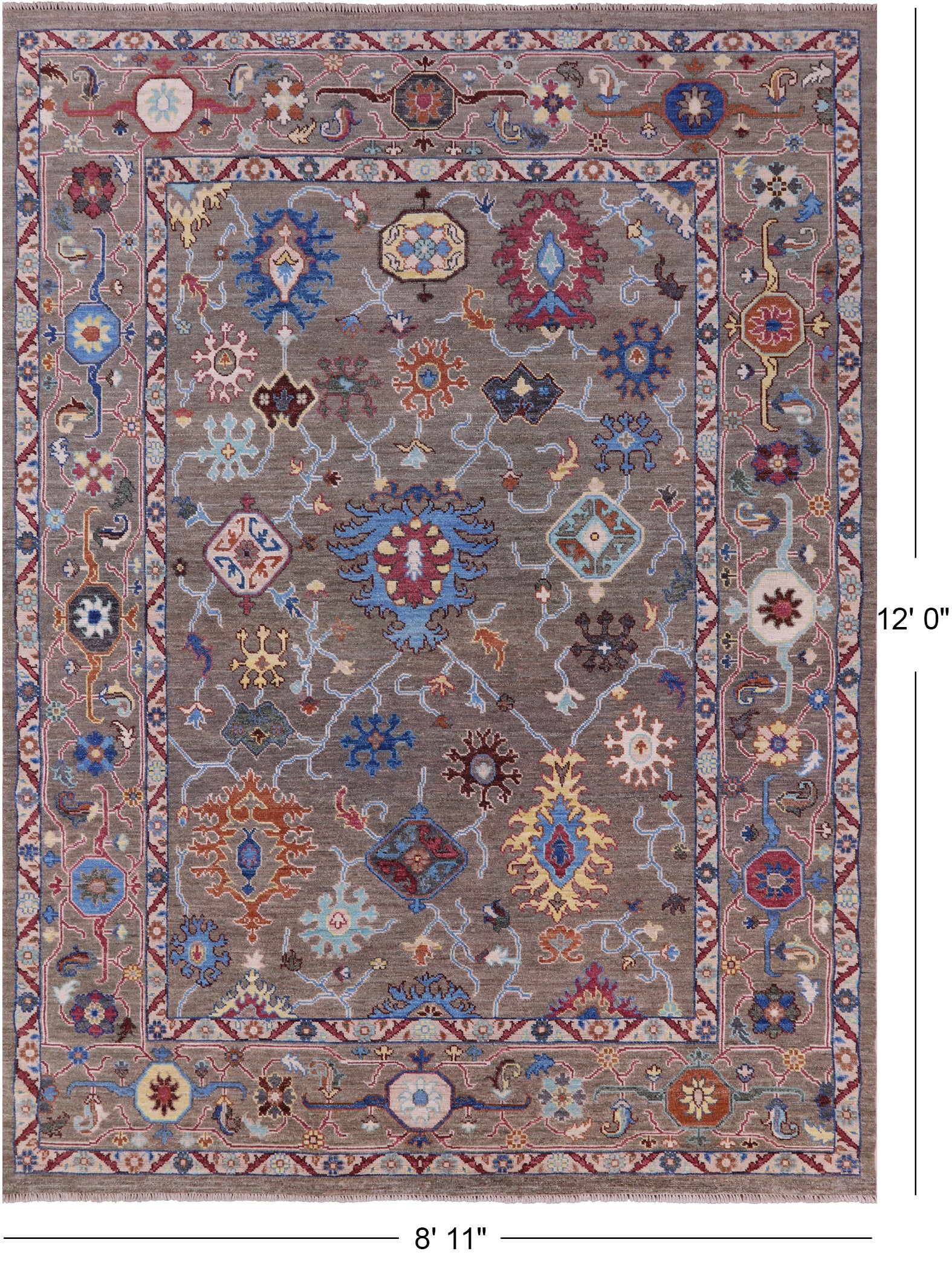 Grey Turkish Oushak Hand Knotted Wool On Wool Rug - 8' 11" X 12' 0" - Golden Nile