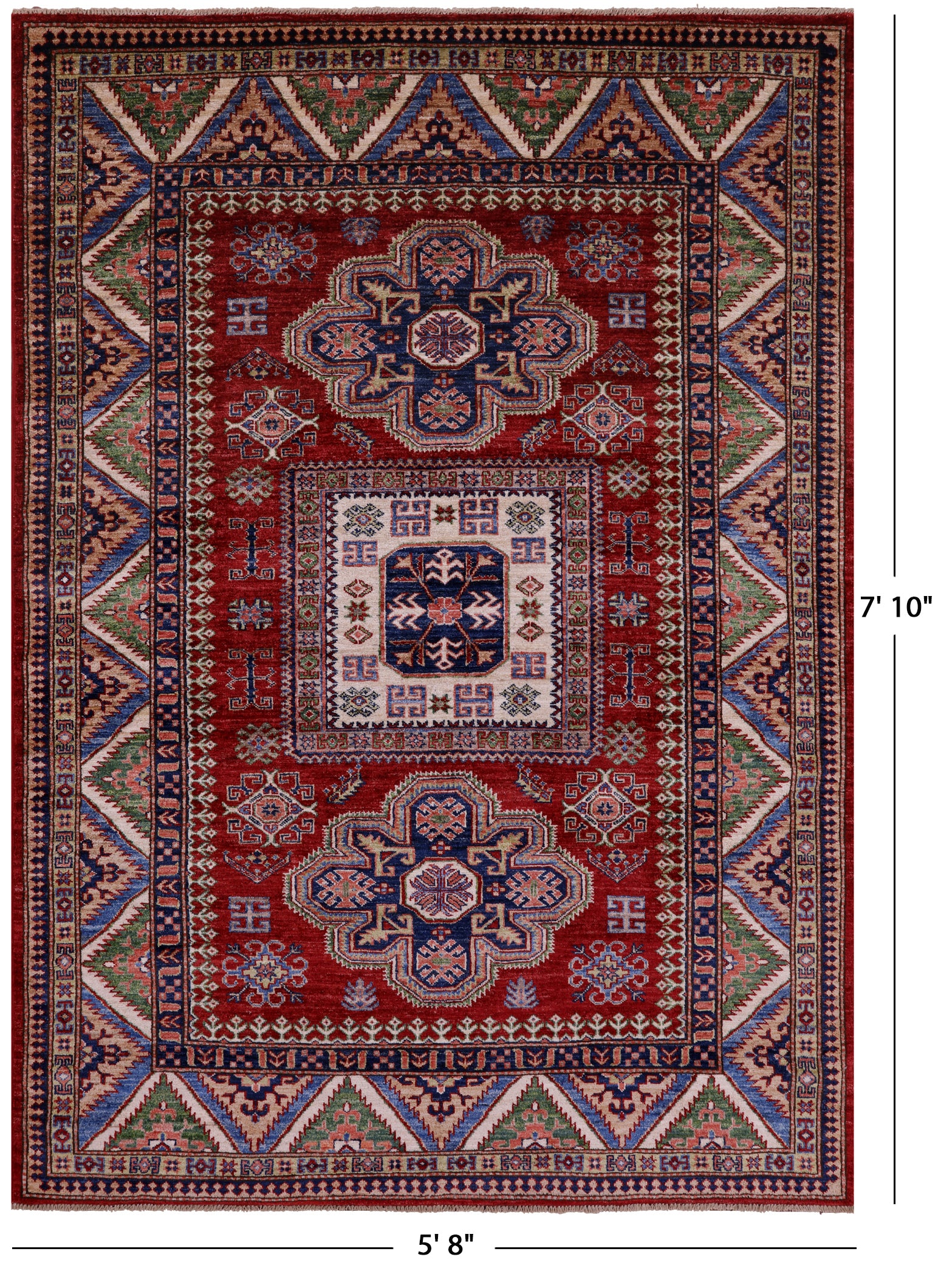 Red Super Kazak Hand Knotted Wool Rug - 5' 8" X 7' 10" - Golden Nile