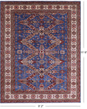 Blue Super Kazak Hand Knotted Wool Rug - 9' 2" X 11' 6" - Golden Nile