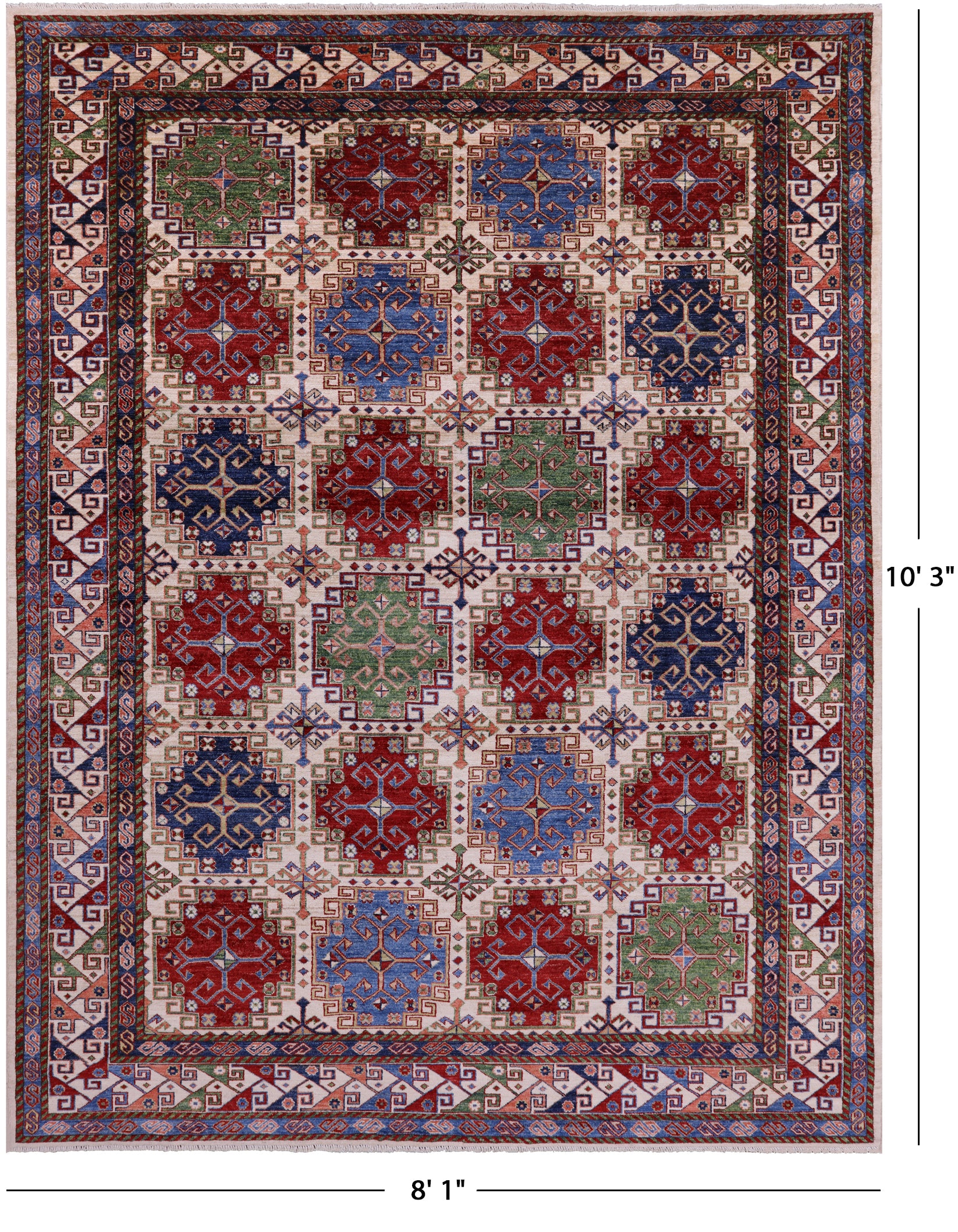 Super Kazak Hand Knotted Wool Rug - 8' 1" X 10' 3" - Golden Nile