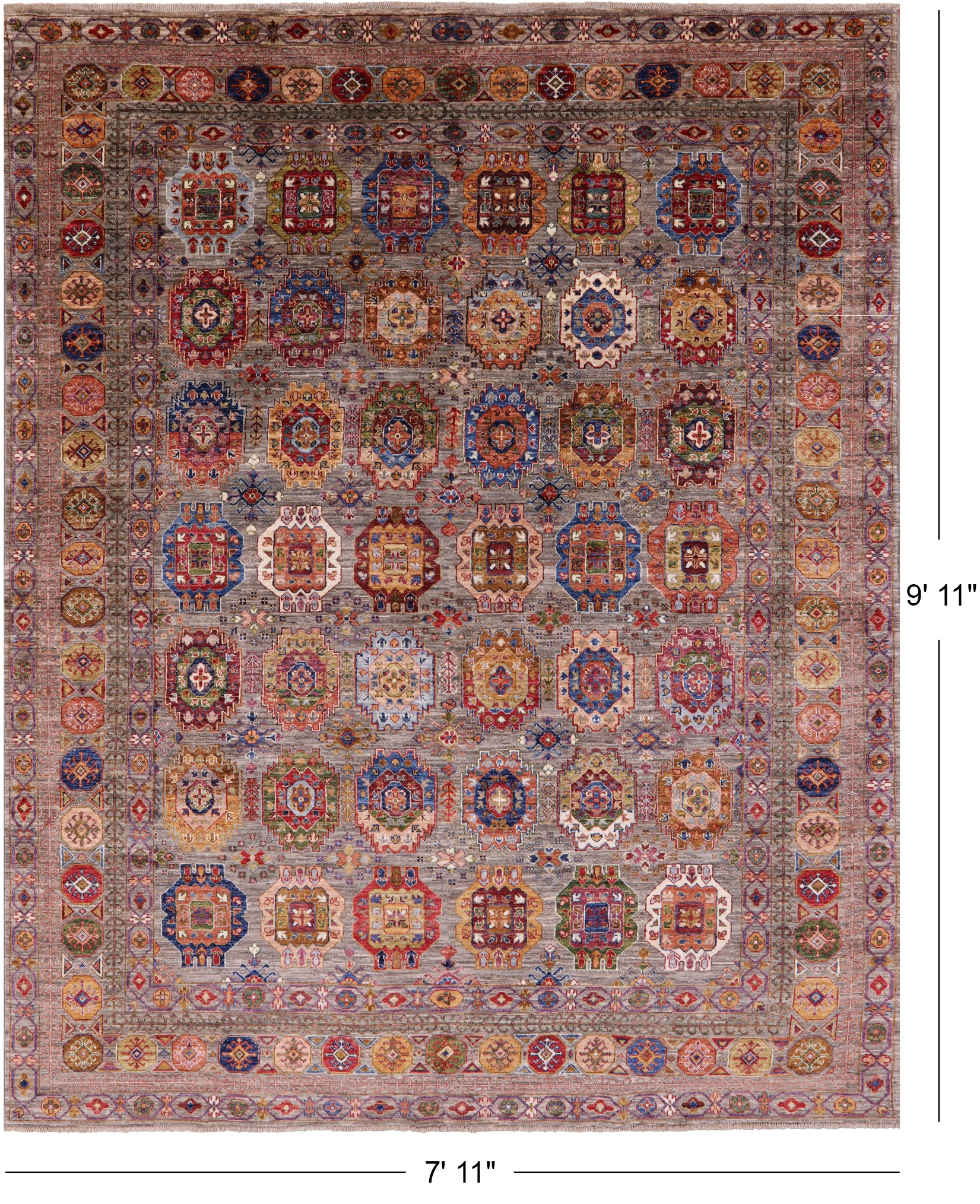 Turkmen Ersari Handmade Wool Rug - 7' 11" X 9' 11" - Golden Nile