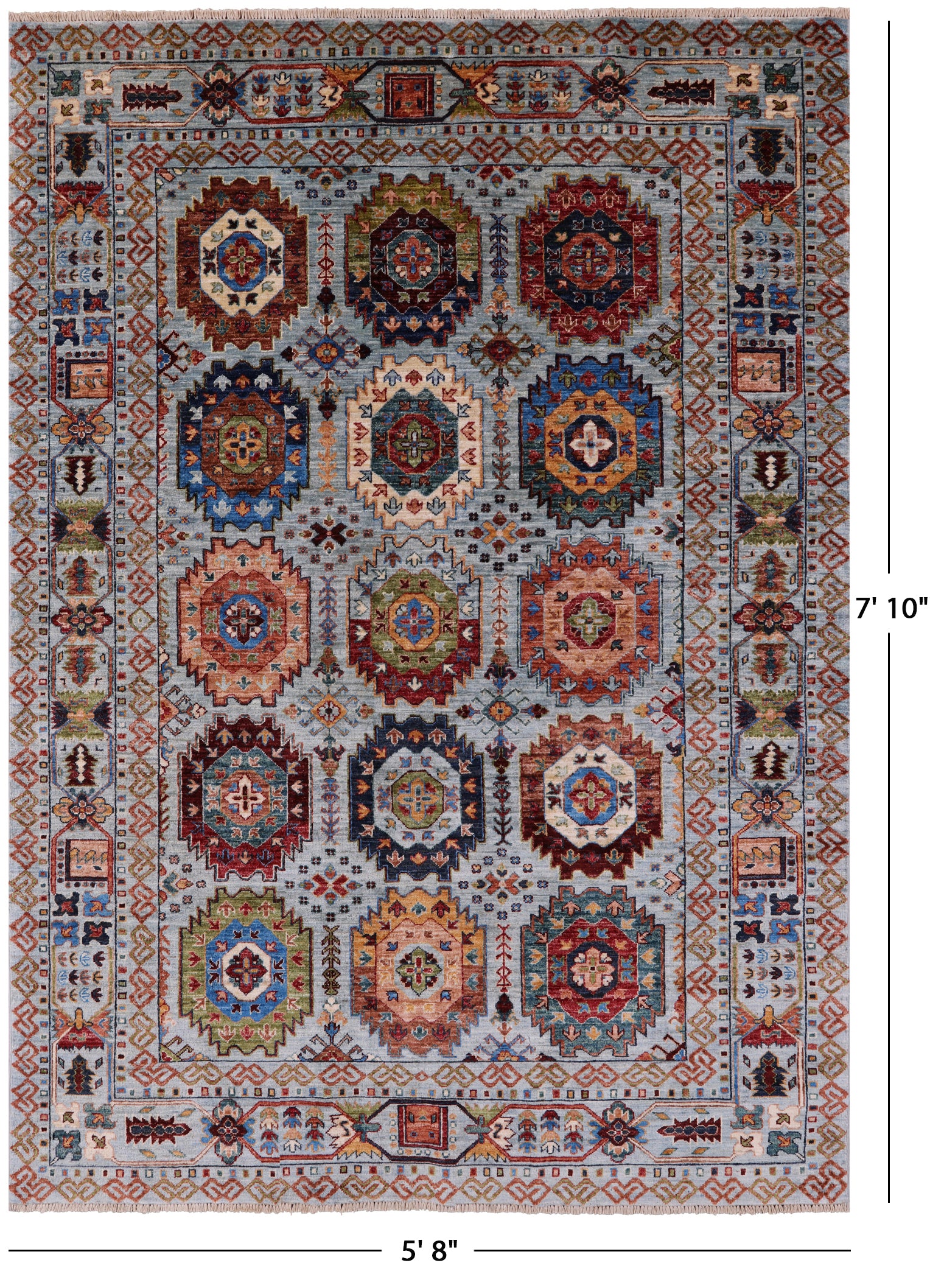 Blue Turkmen Ersari Hand Knotted Wool Rug - 5' 8" X 7' 10" - Golden Nile