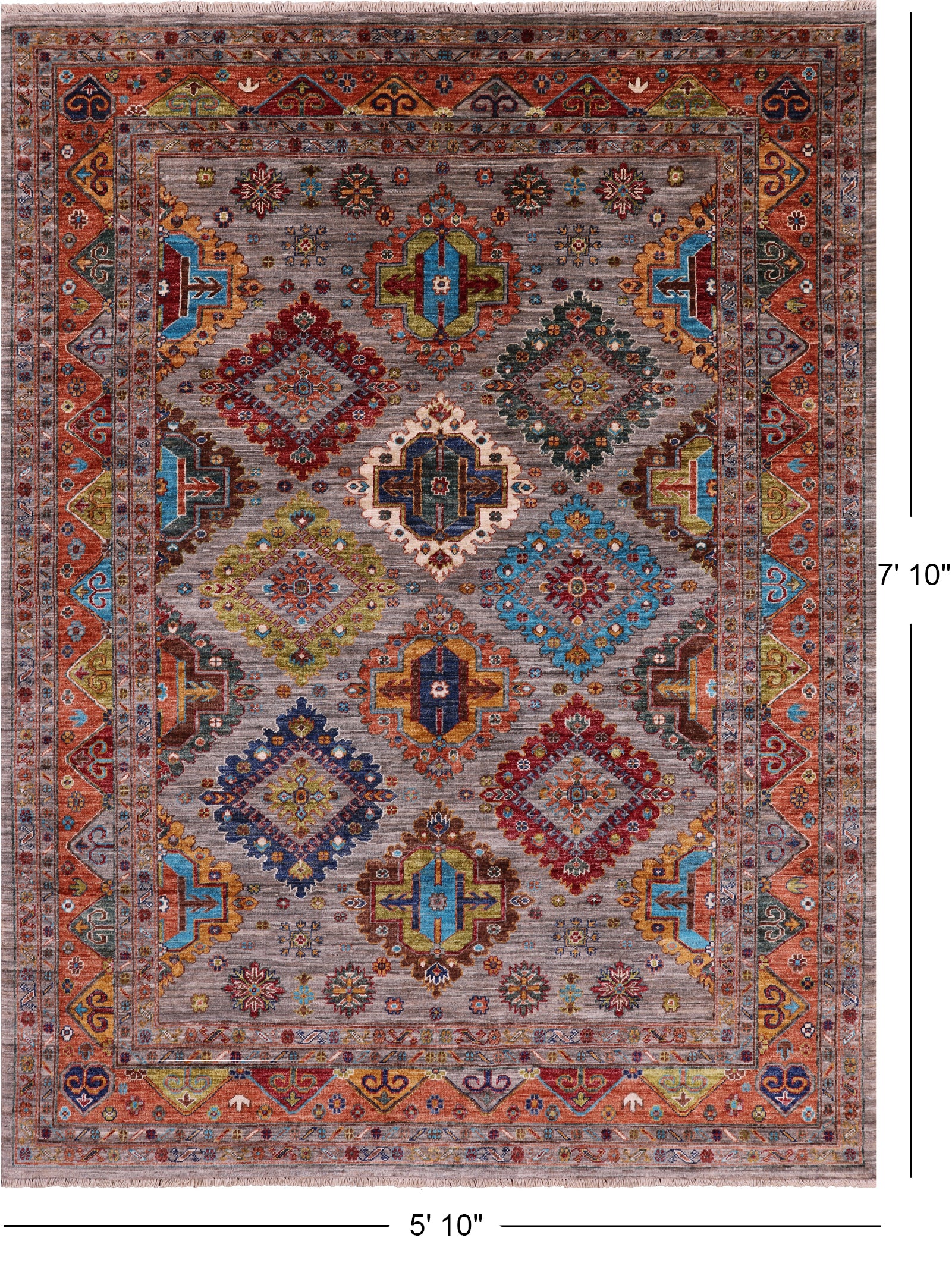 Super Kazak Hand Knotted Wool Rug - 5' 10" X 7' 10" - Golden Nile