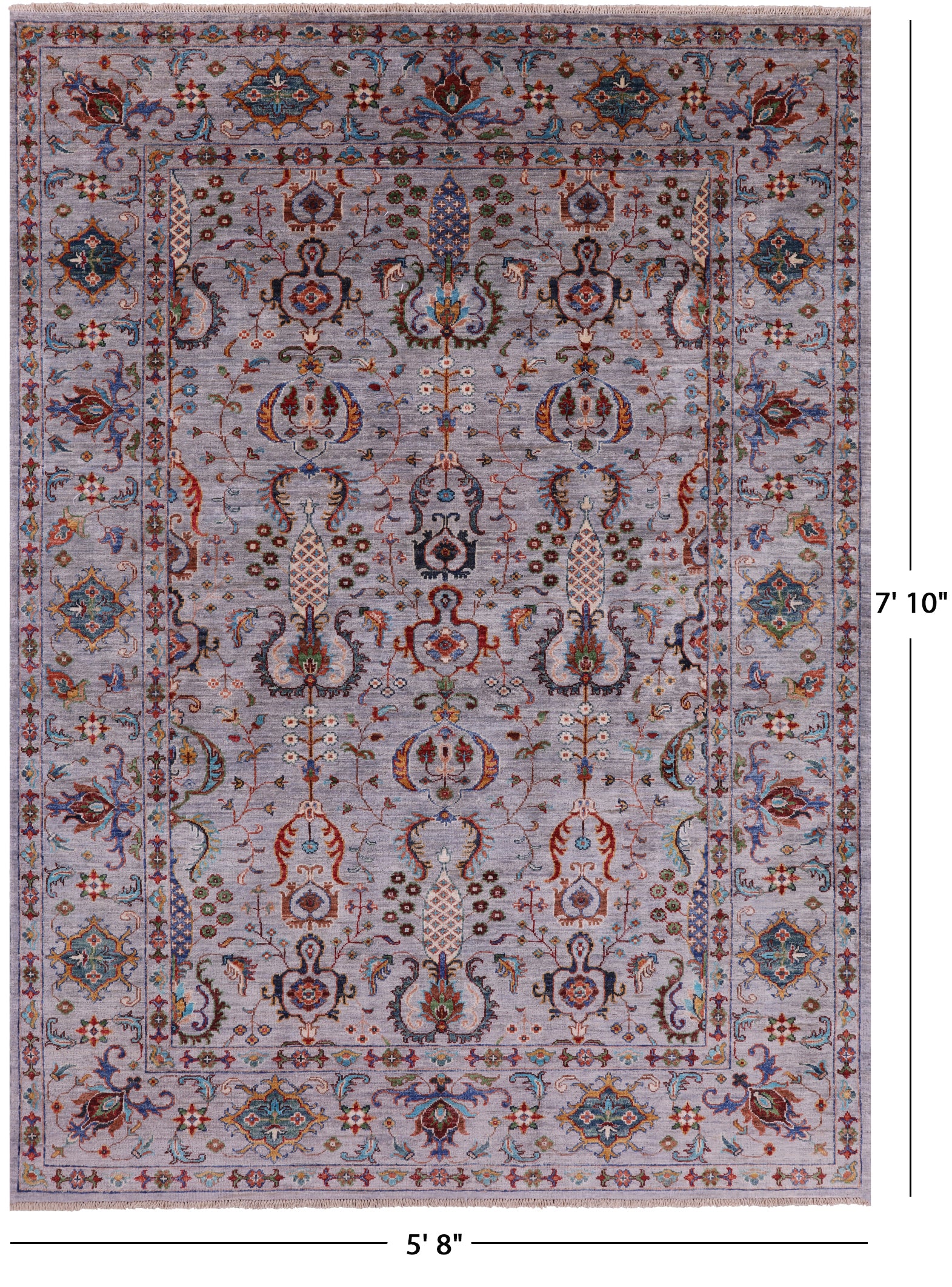 Grey Peshawar Handmade Wool Rug - 5' 8" X 7' 10" - Golden Nile