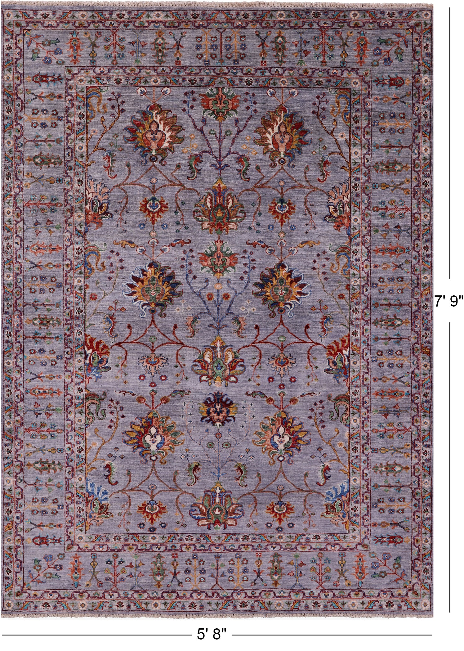 Grey Peshawar Hand Knotted Wool Rug - 5' 8" X 7' 9" - Golden Nile