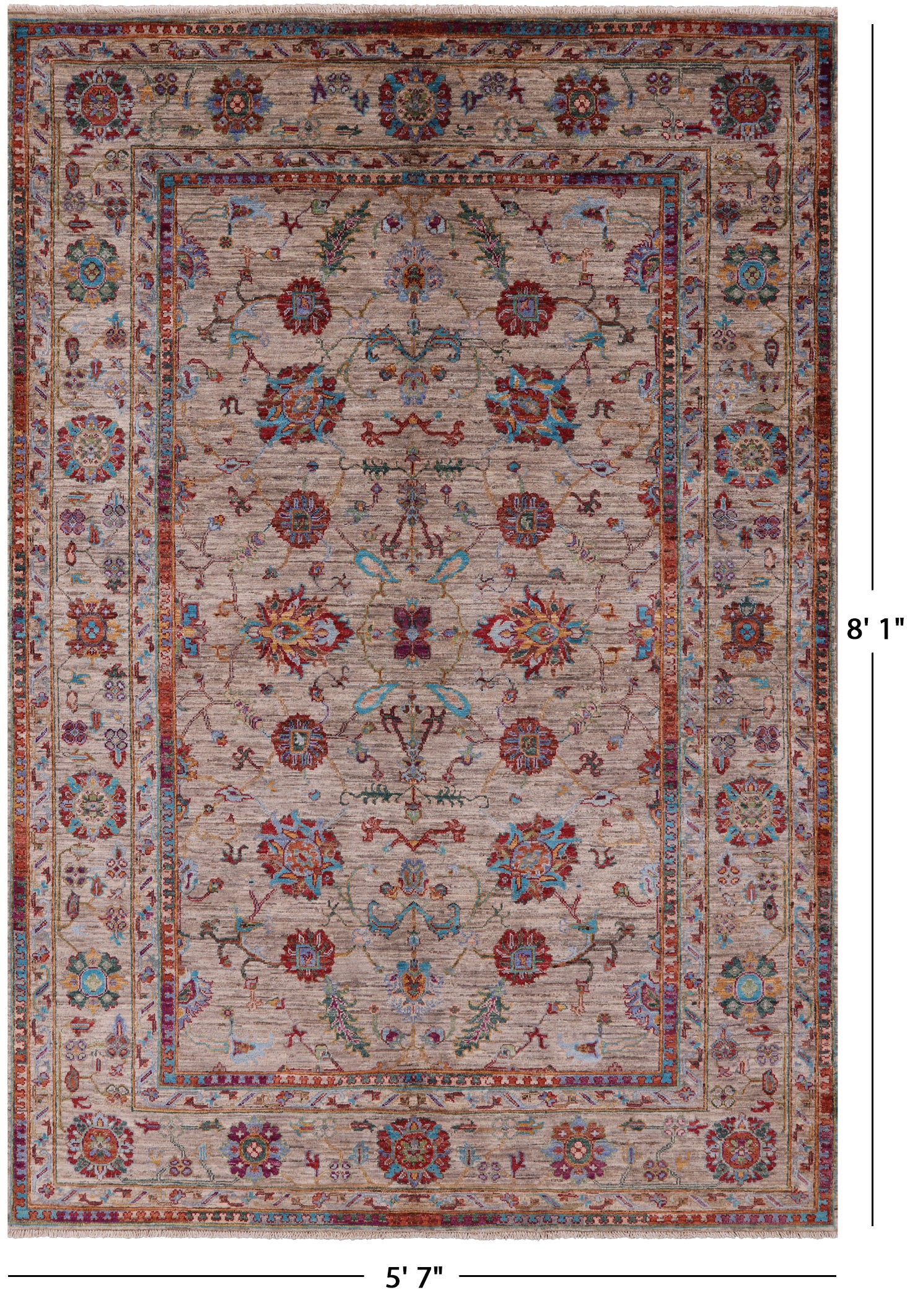 Peshawar Hand Knotted Wool Rug - 5' 7" X 8' 1" - Golden Nile