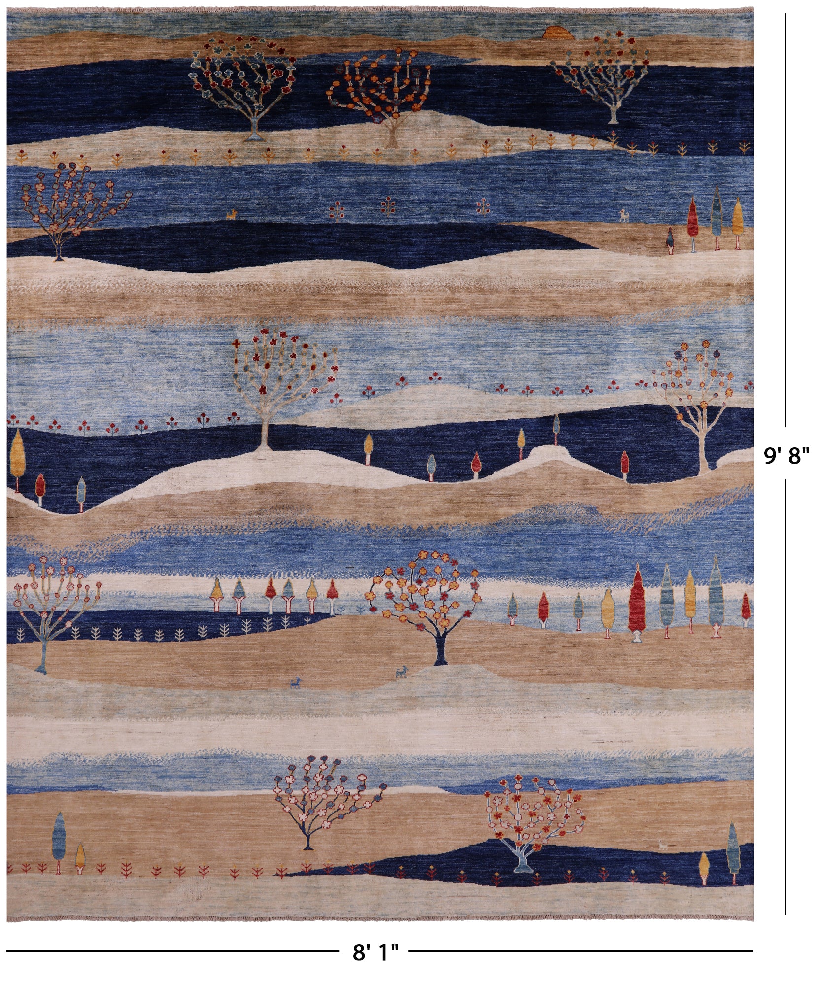 Tribal Persian Gabbeh Hand Knotted Wool Rug - 8' 1" X 9' 8" - Golden Nile