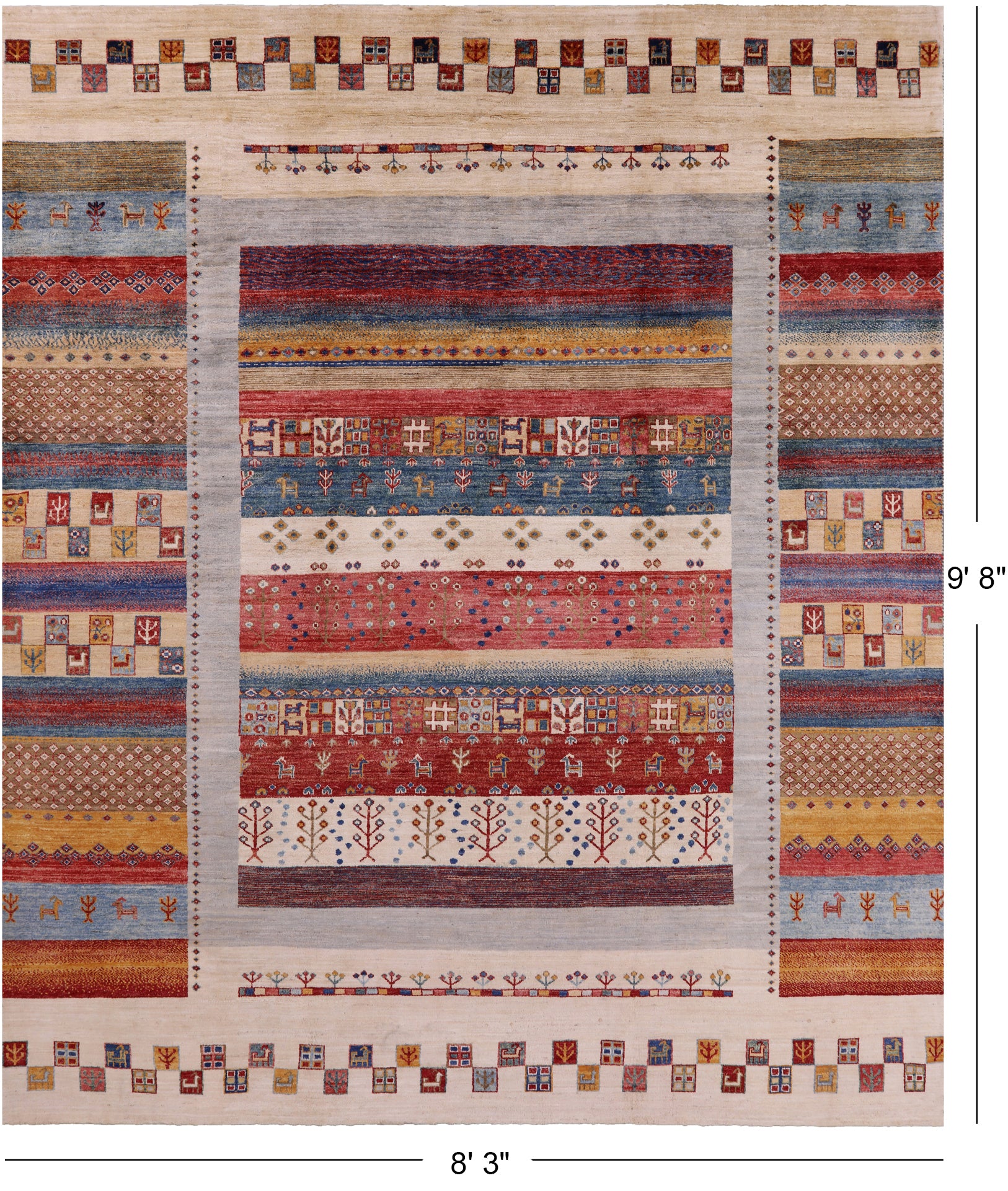 Tribal Persian Gabbeh Hand Knotted Wool Rug - 8' 3" X 9' 8" - Golden Nile
