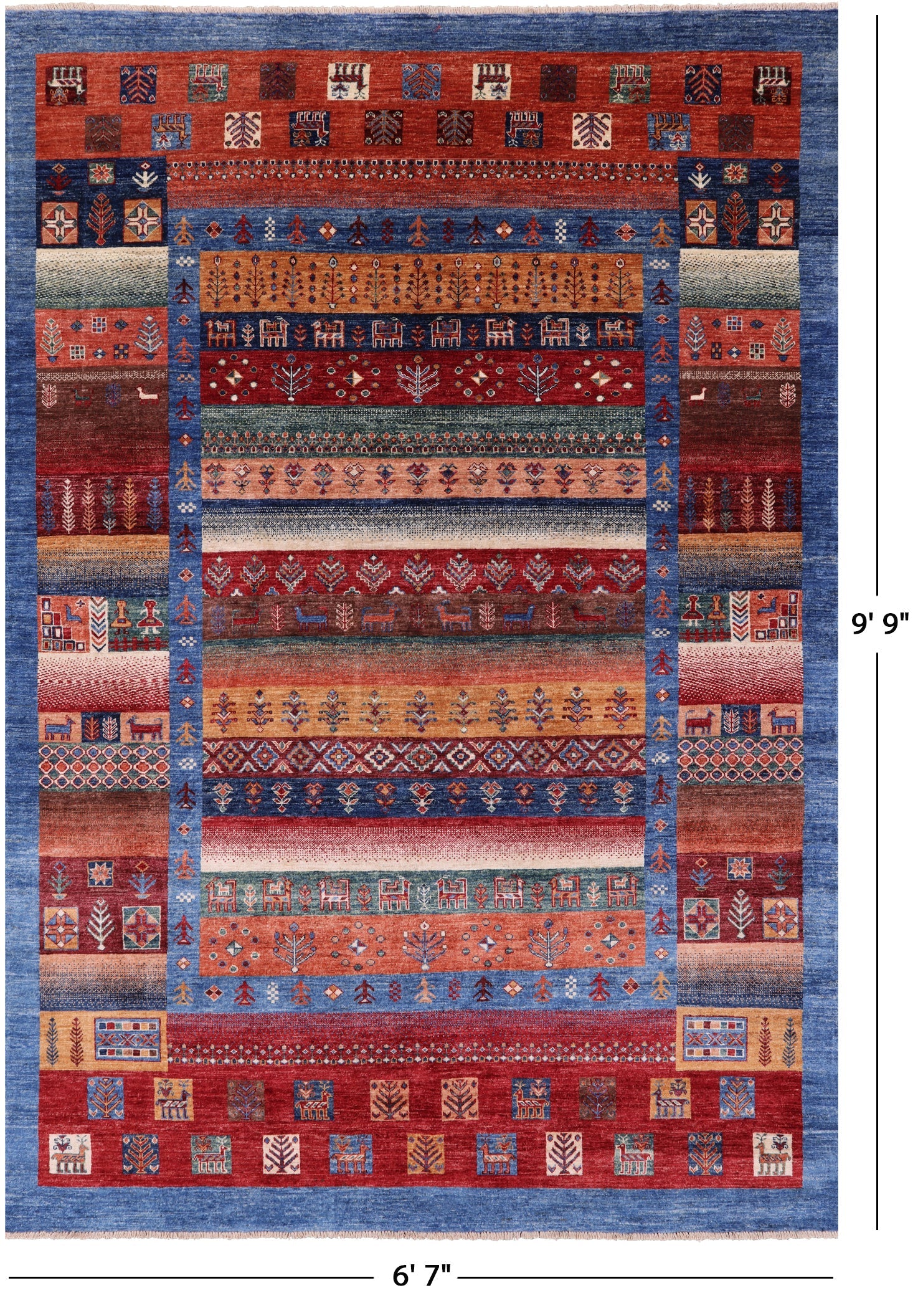 Tribal Persian Gabbeh Hand Knotted Wool Rug - 6' 7" X 9' 9" - Golden Nile