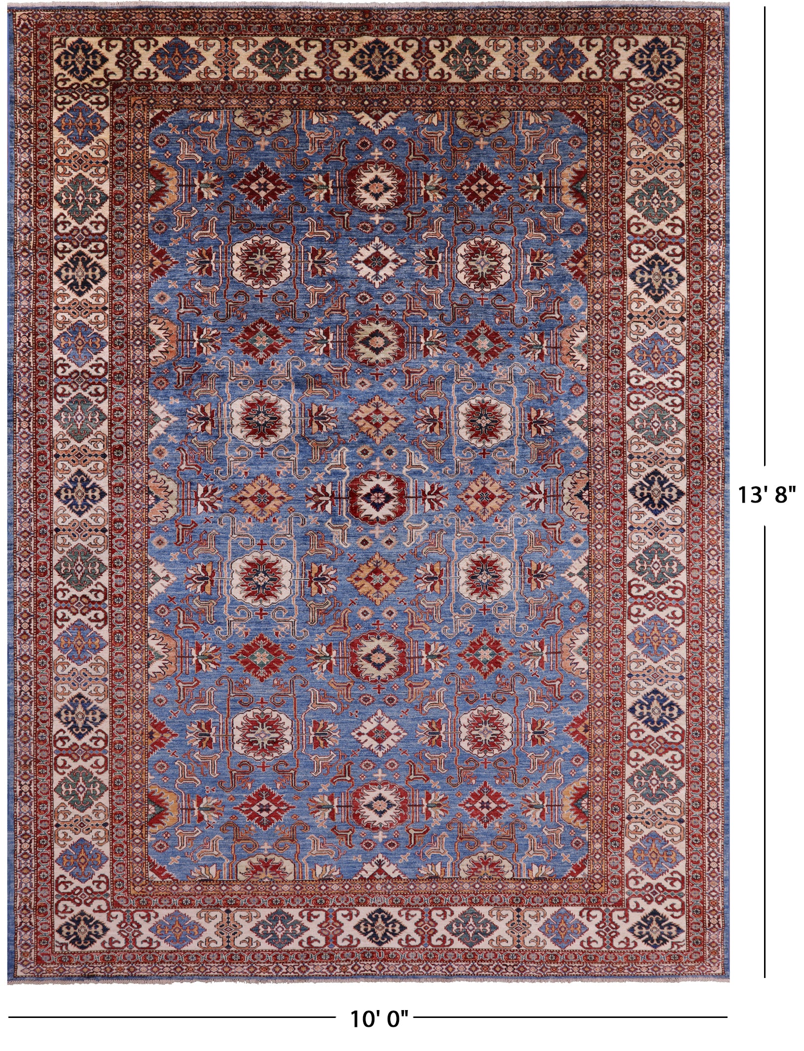 Blue Super Kazak Hand Knotted Wool Rug - 10' 0" X 13' 8" - Golden Nile