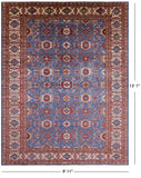 Blue Super Kazak Hand Knotted Wool Rug - 9' 11" X 13' 1" - Golden Nile