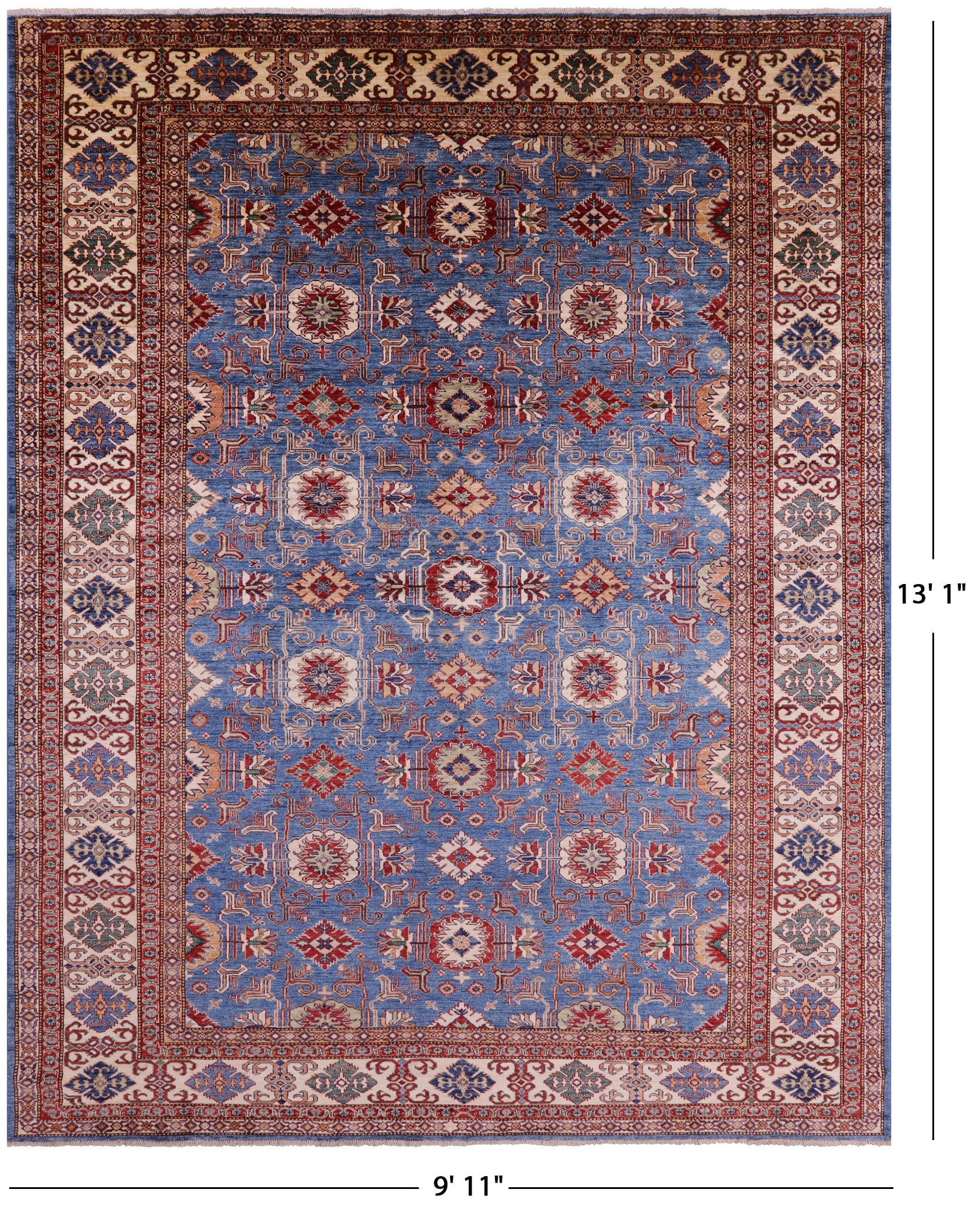 Blue Super Kazak Hand Knotted Wool Rug - 9' 11" X 13' 1" - Golden Nile