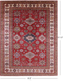 Red Super Kazak Hand Knotted Wool Rug - 9' 0" X 11' 11" - Golden Nile