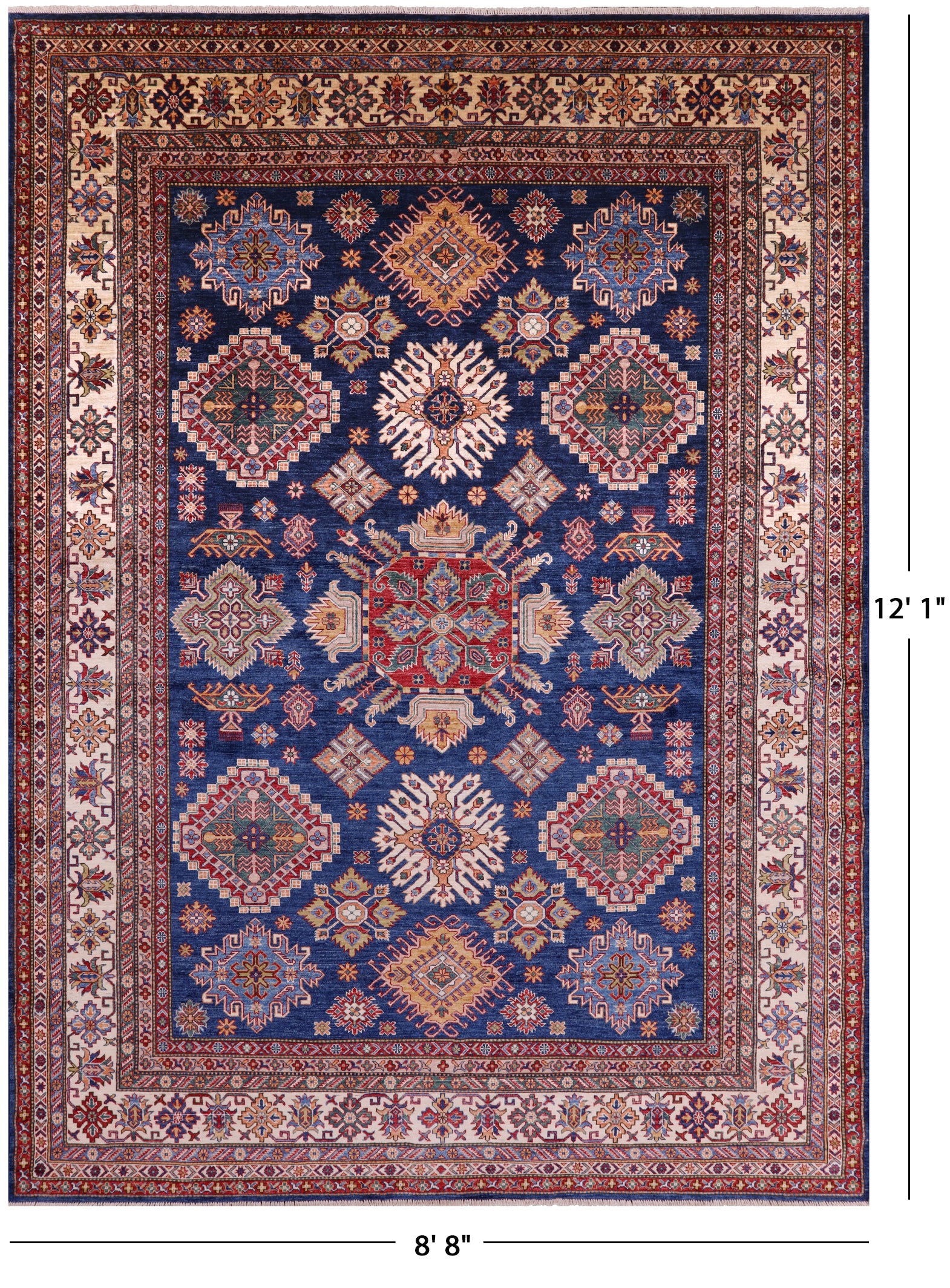 Blue Super Kazak Hand Knotted Wool Rug - 8' 8" X 12' 1" - Golden Nile