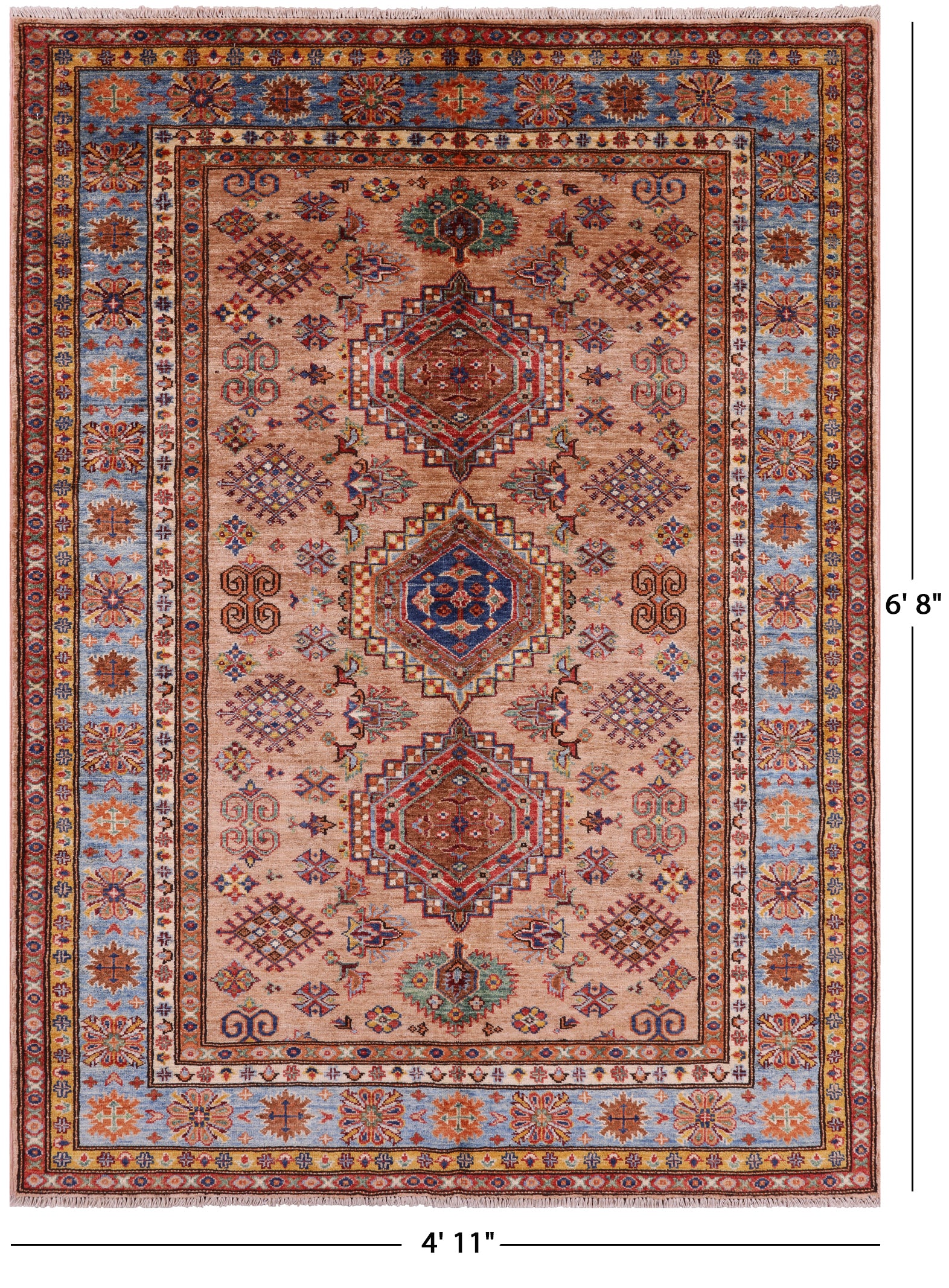 Super Kazak Hand Knotted Wool Rug - 4' 11" X 6' 8" - Golden Nile