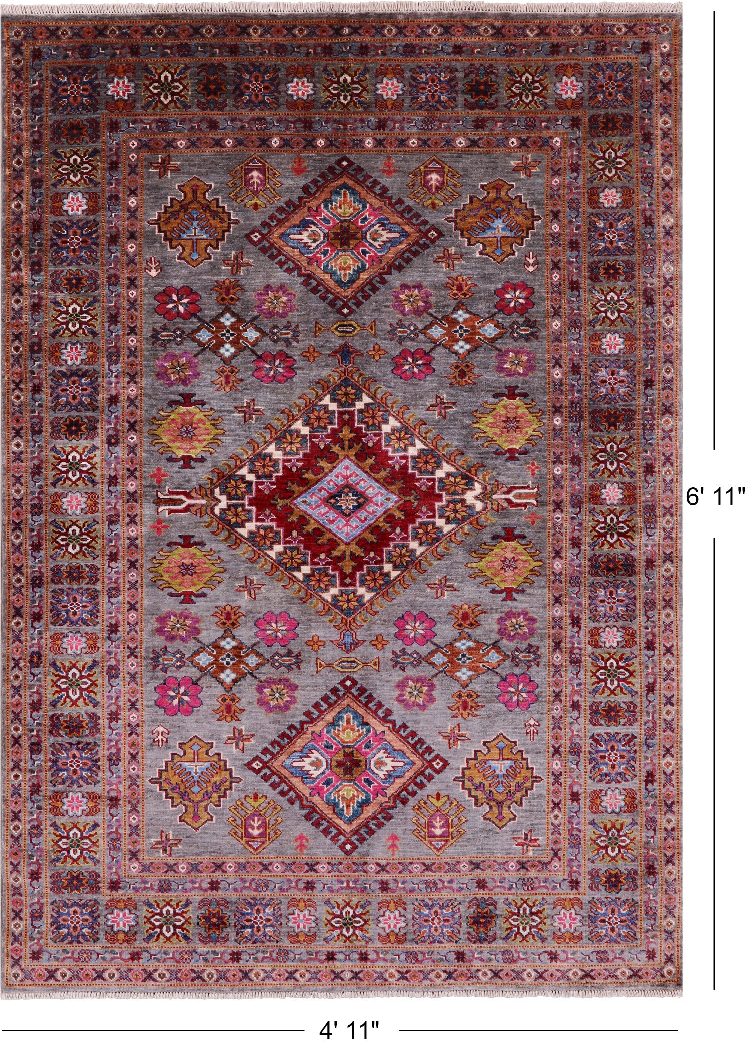 Super Kazak Hand Knotted Wool Rug - 4' 11" X 6' 11" - Golden Nile