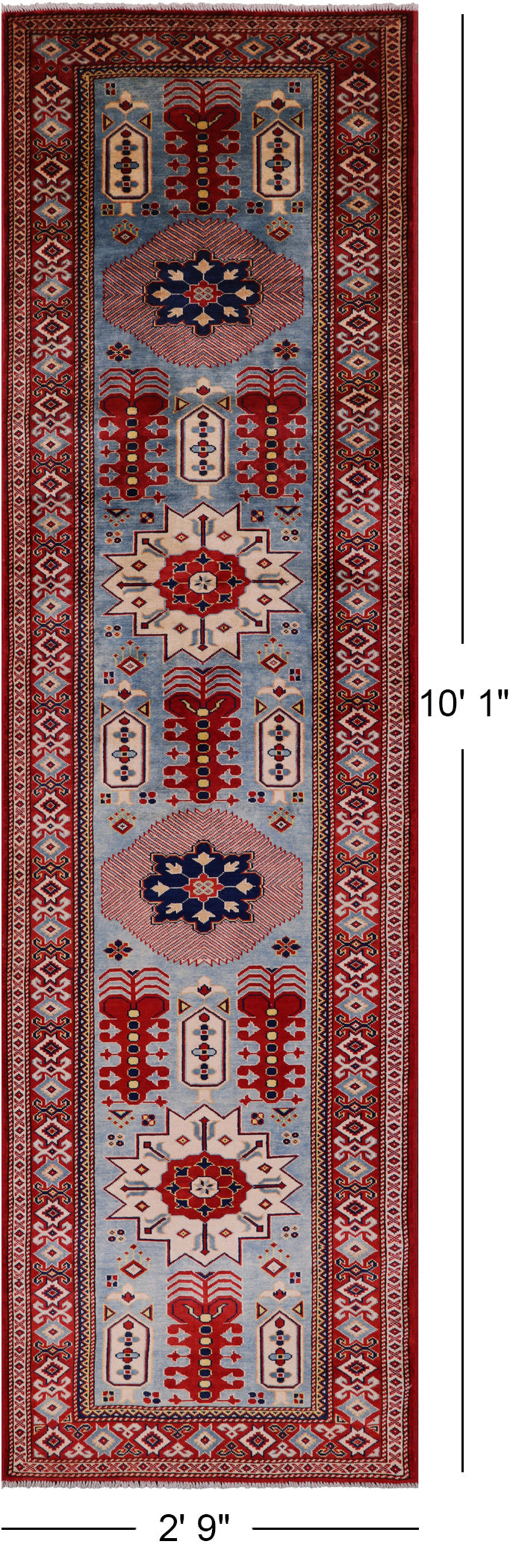 Blue Super Kazak Hand Knotted Wool Runner Rug - 2' 9" X 10' 1" - Golden Nile