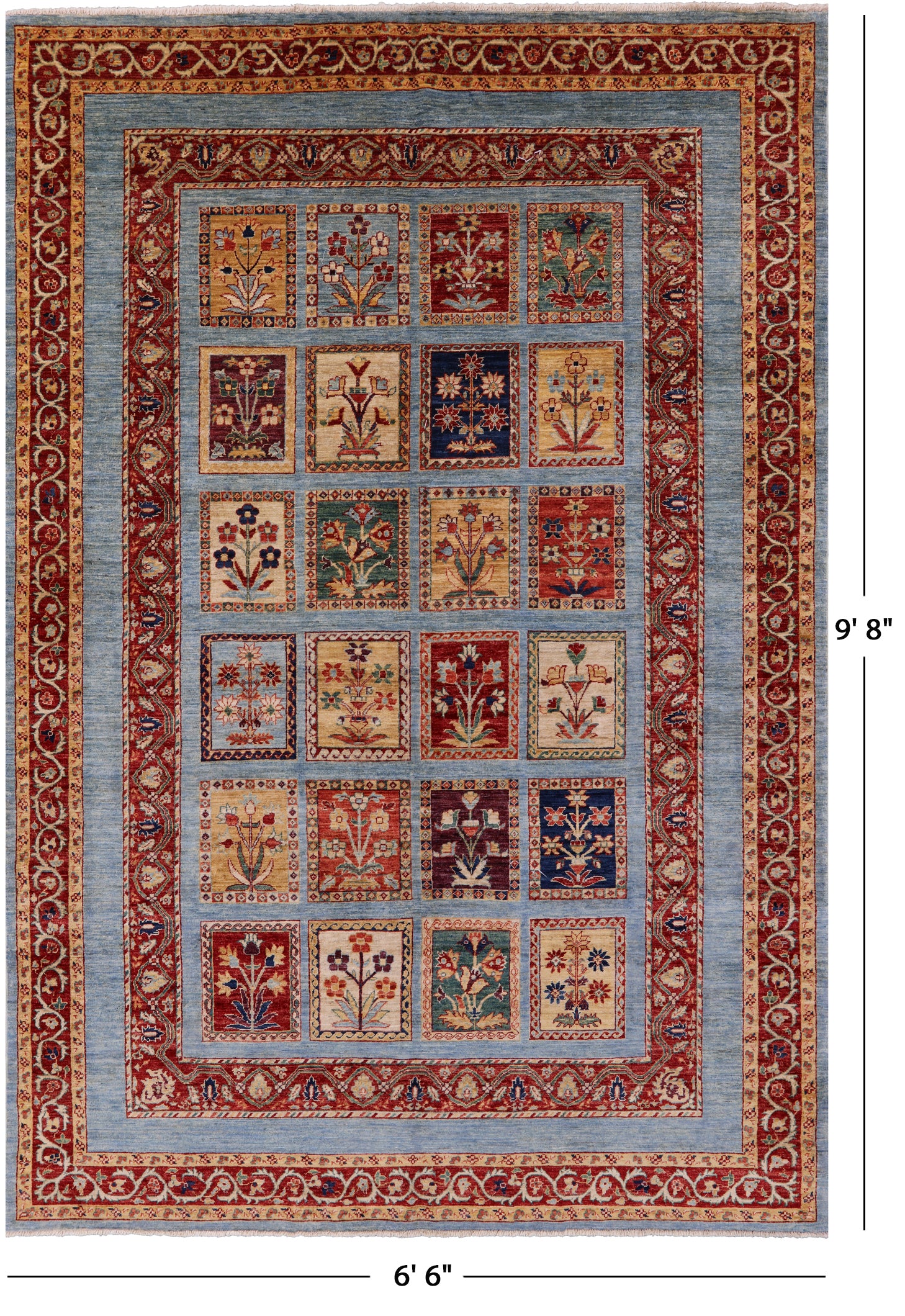 Blue Garden Design Persian Hand Knotted Wool Rug - 6' 6" X 9' 8" - Golden Nile
