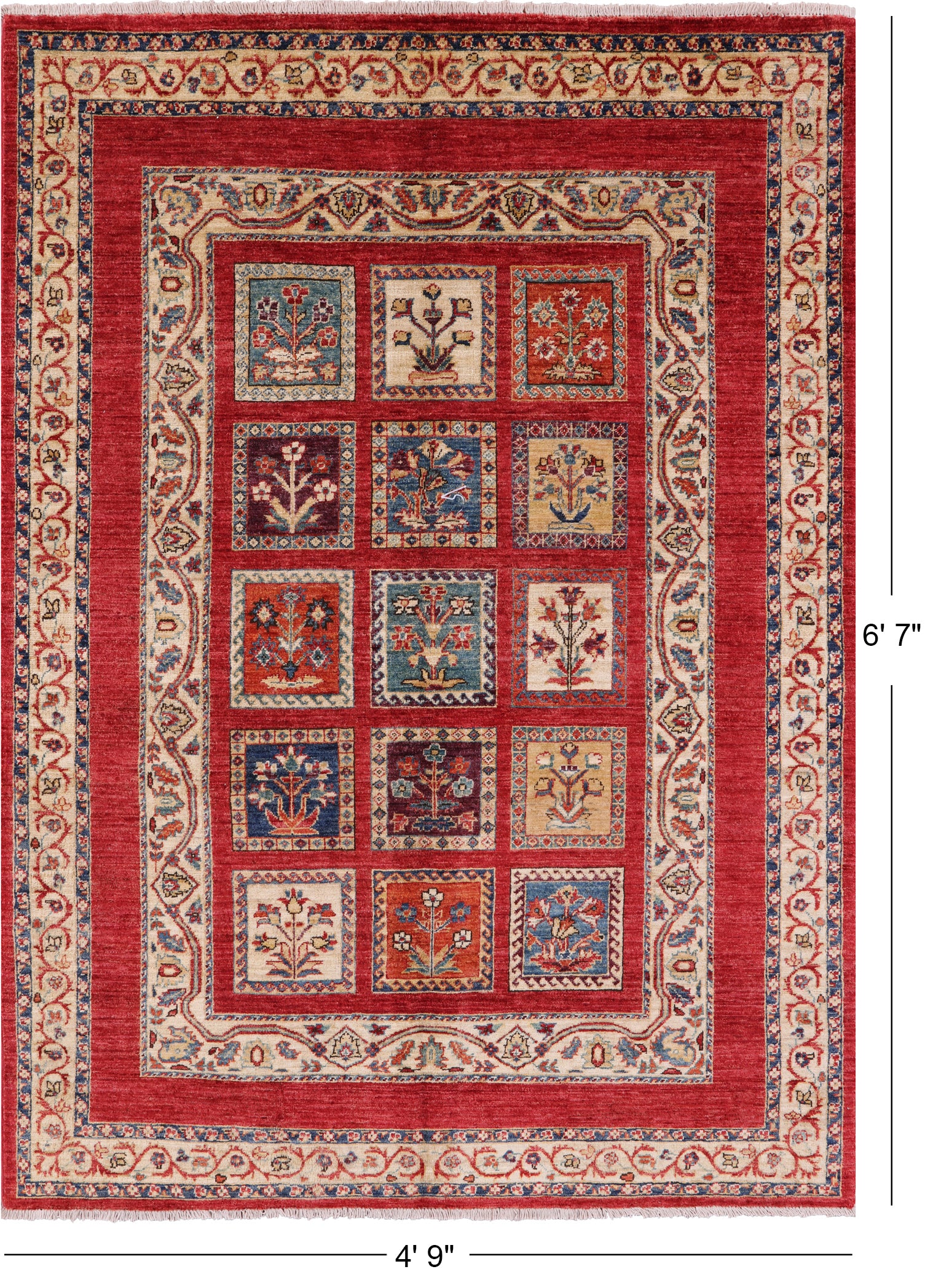 Red Garden Design Persian Hand Knotted Wool Rug - 4' 9" X 6' 7" - Golden Nile