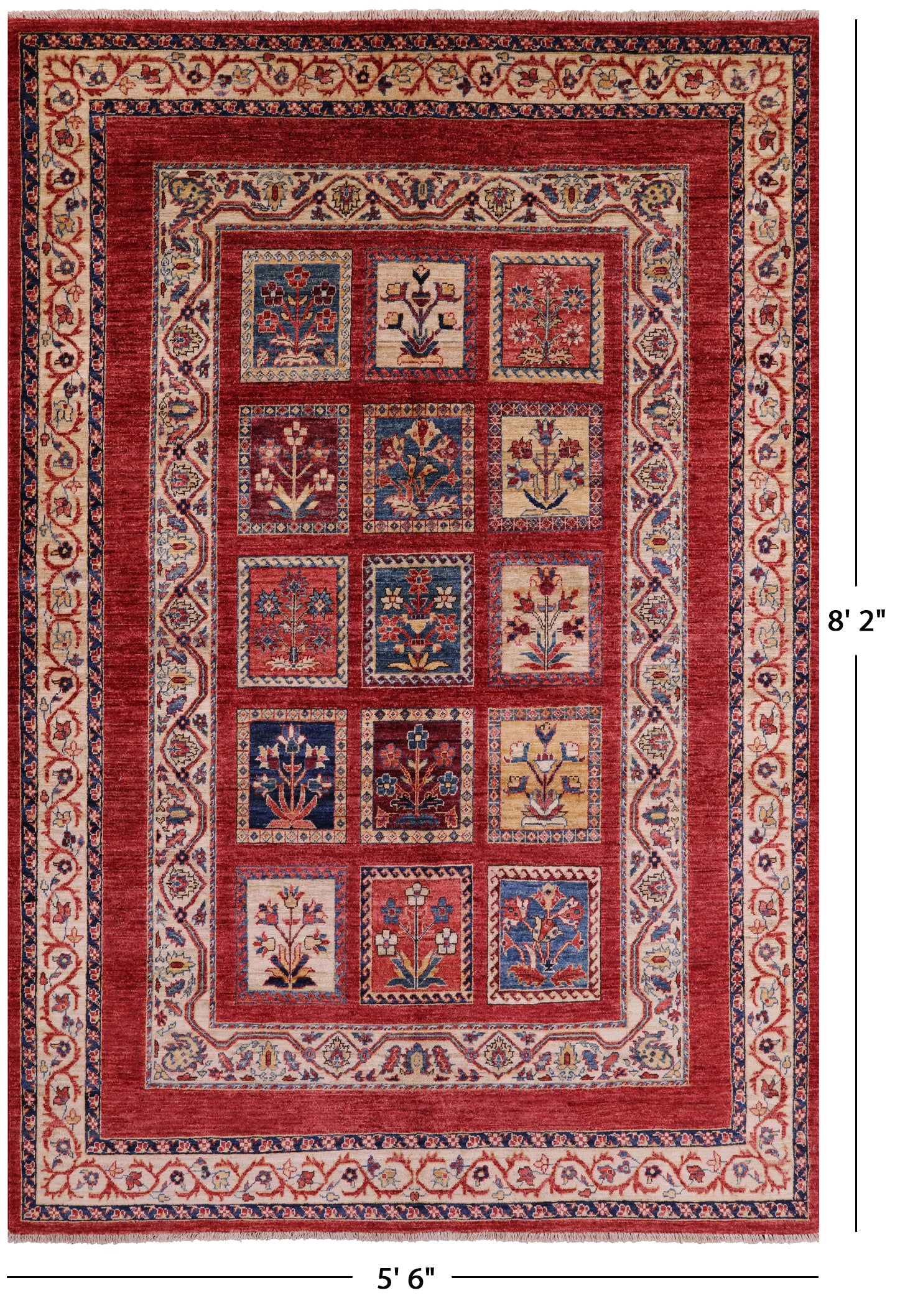 Red Garden Design Persian Handmade Wool Rug - 5' 6" X 8' 2" - Golden Nile