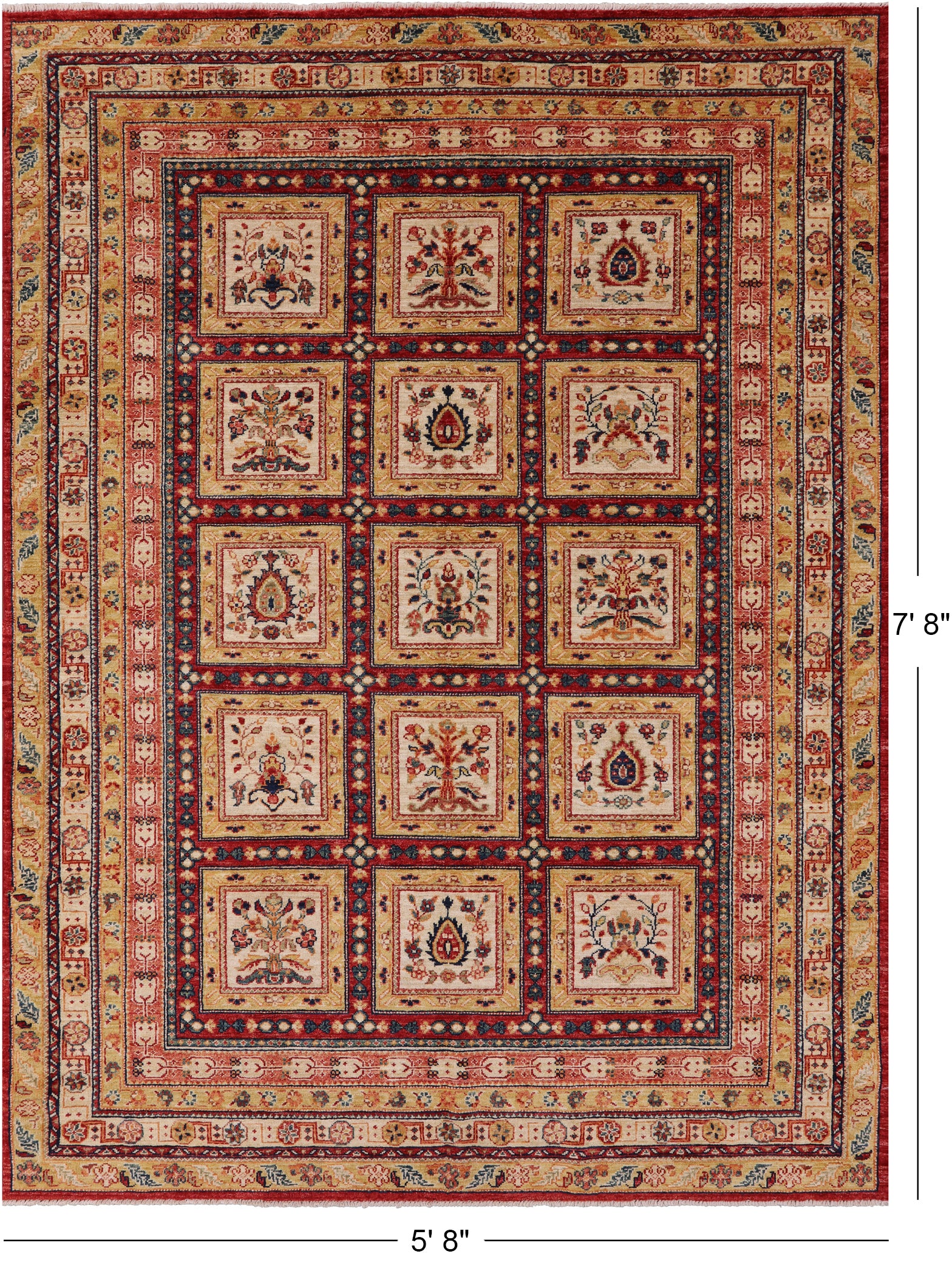 Garden Design Persian Hand Knotted Wool Rug - 5' 8" X 7' 8" - Golden Nile
