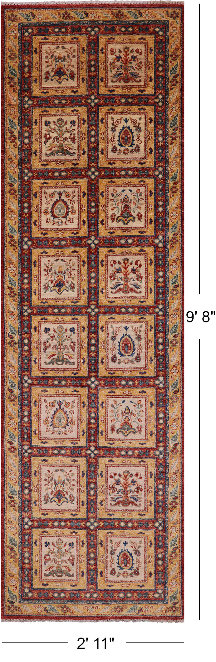Red Garden Design Persian Hand Knotted Wool Runner Rug - 2' 11" X 9' 8" - Golden Nile