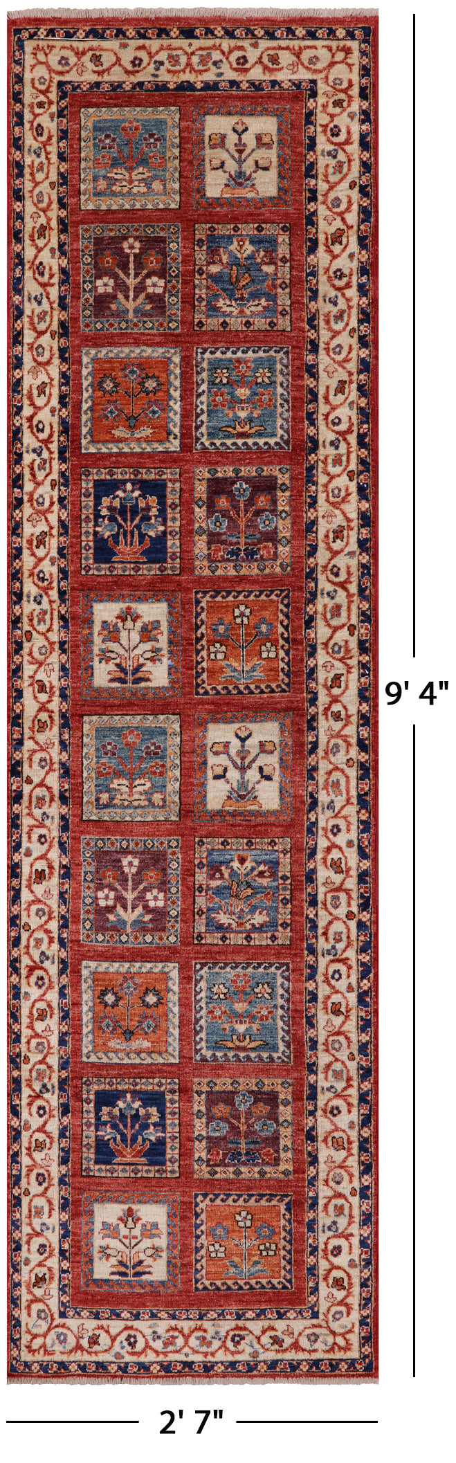 Red Garden Design Persian Hand Knotted Wool Runner Rug - 2' 7" X 9' 4" - Golden Nile