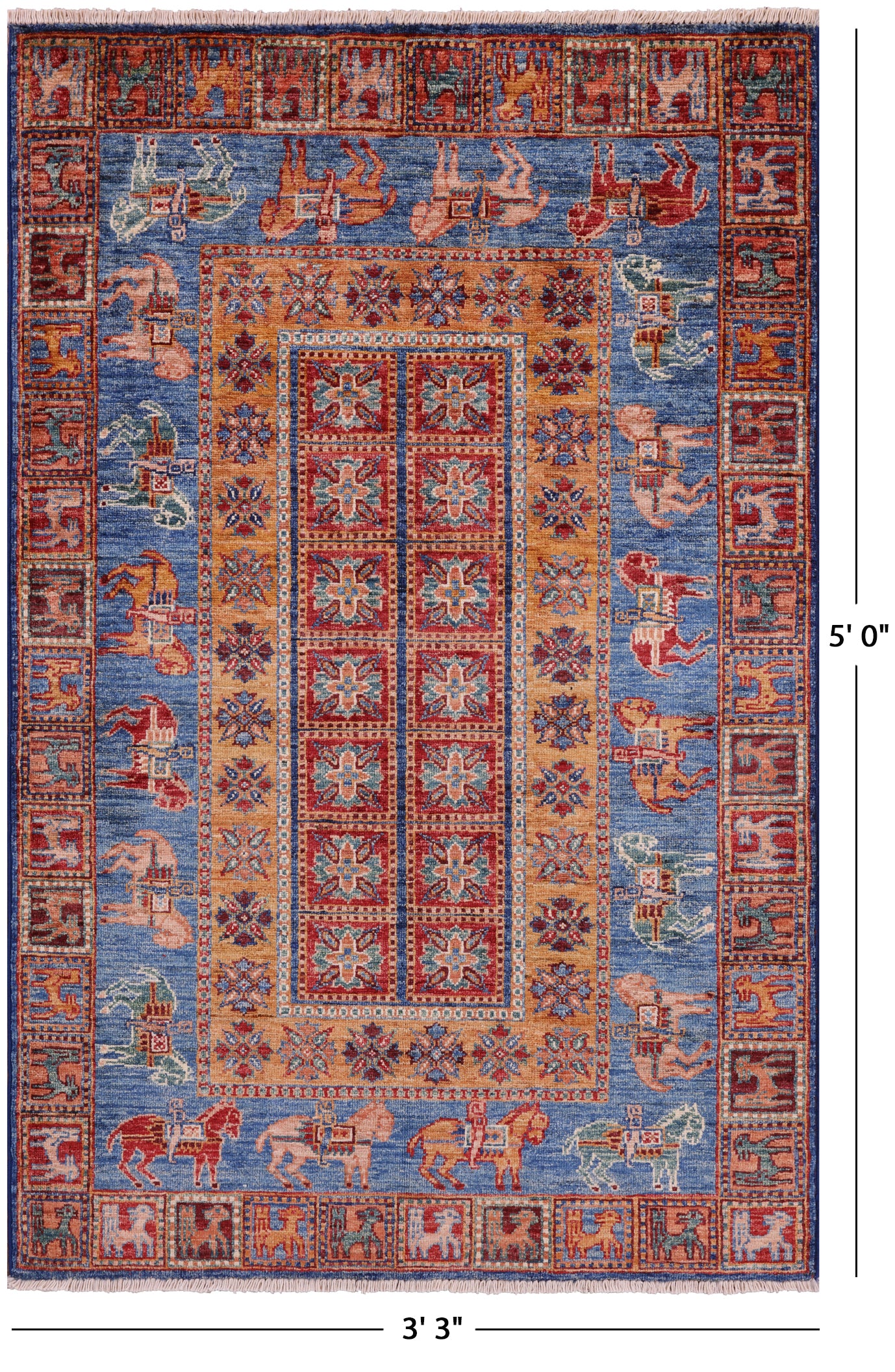 Antiqued Pazyryk Historical Design Hand Knotted Wool Rug - 3' 3" X 5' 0" - Golden Nile