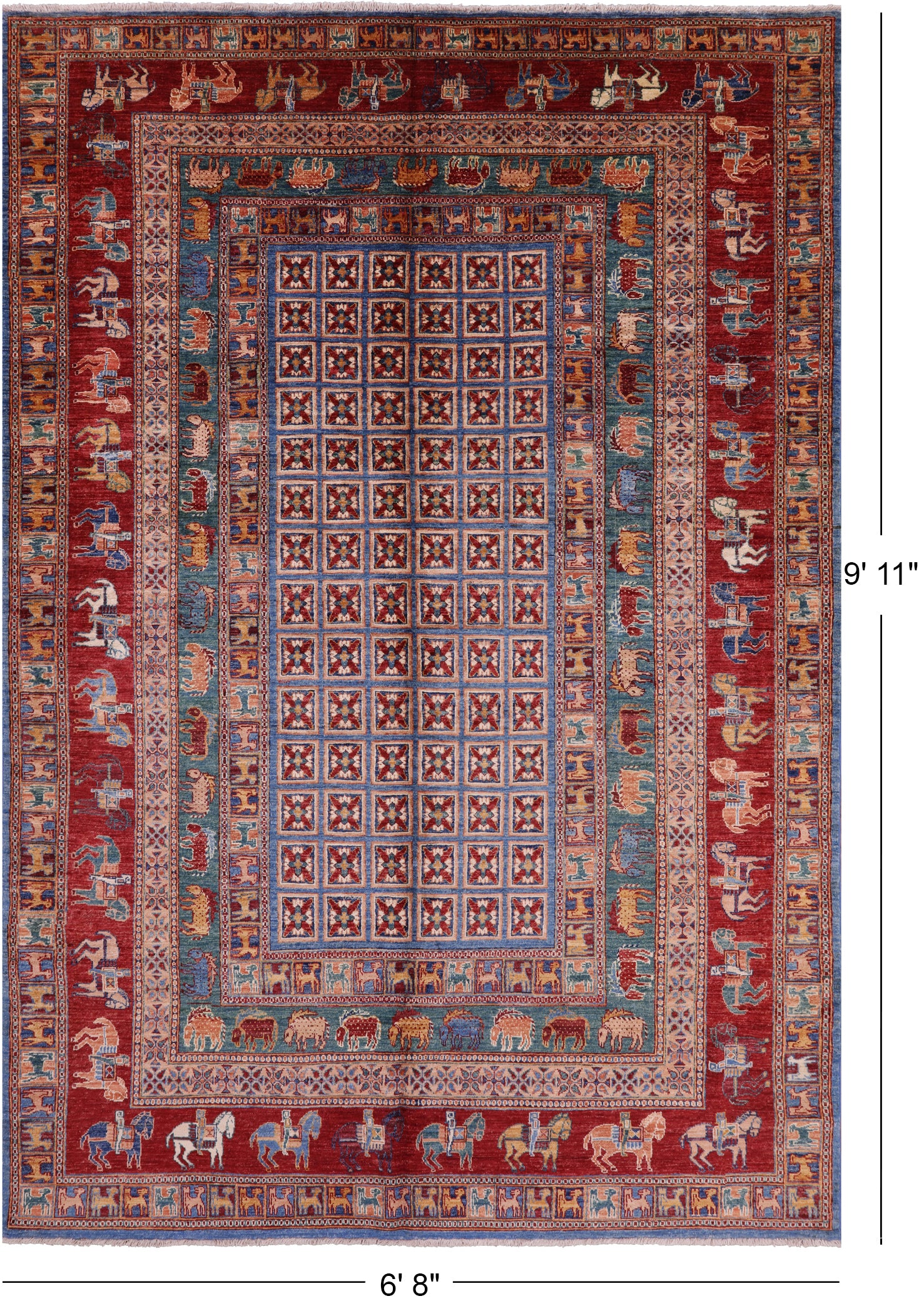 Antiqued Pazyryk Historical Design Hand Knotted Wool Rug - 6' 8" X 9' 11" - Golden Nile