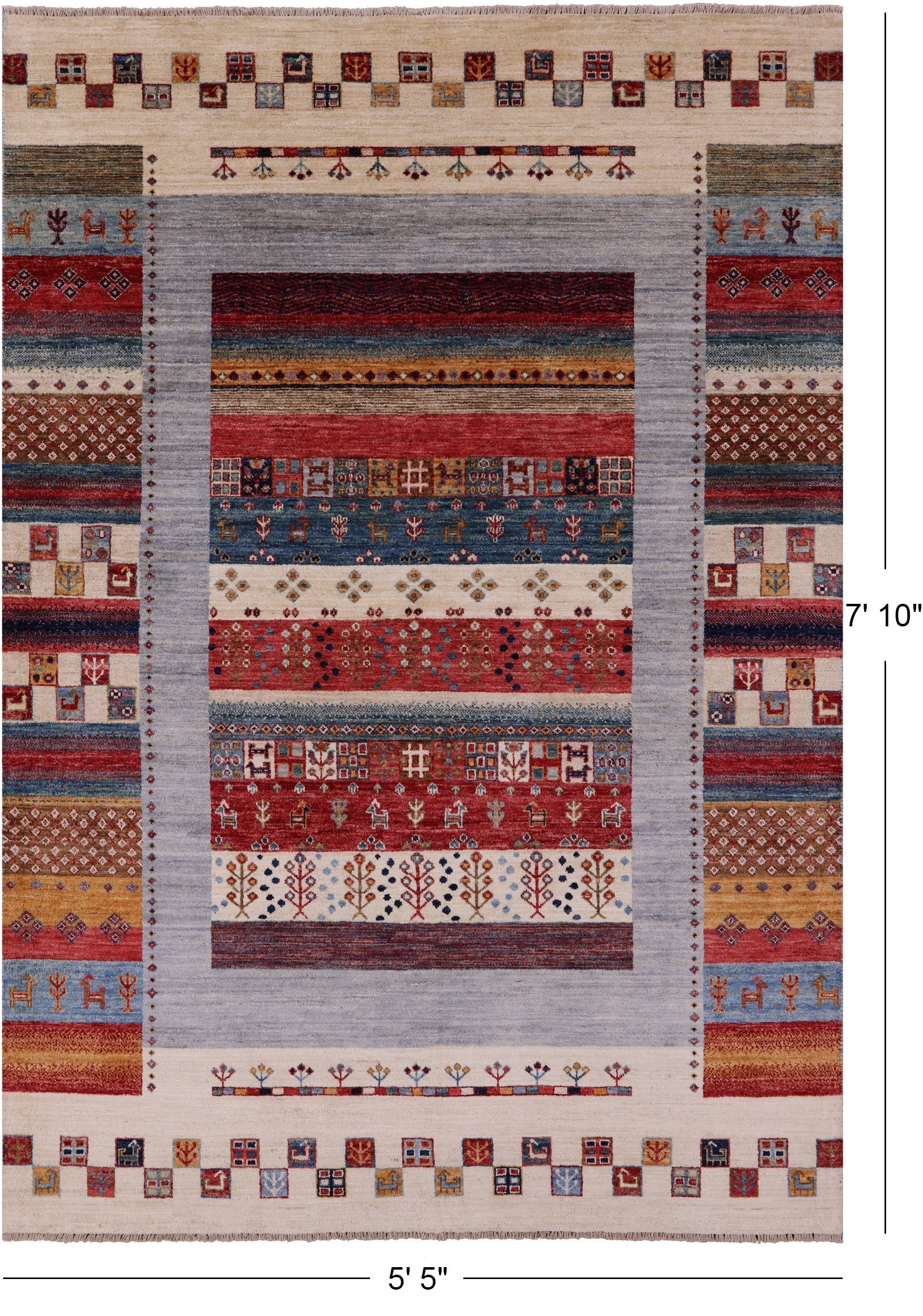 Tribal Persian Gabbeh Hand Knotted Wool Rug - 5' 5" X 7' 10" - Golden Nile