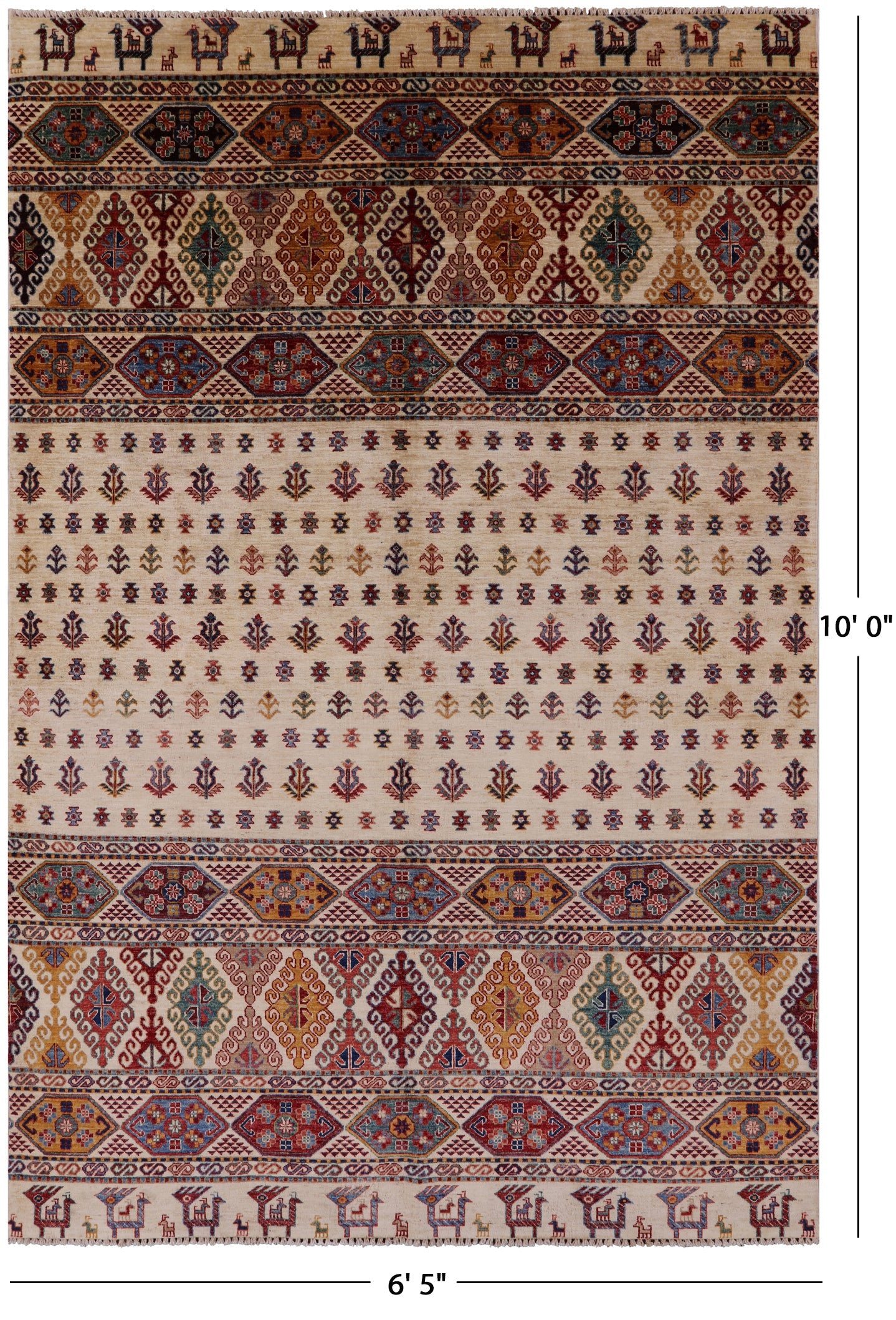 Ivory Tribal Persian Gabbeh Hand Knotted Wool Rug - 6' 5" X 10' 0" - Golden Nile