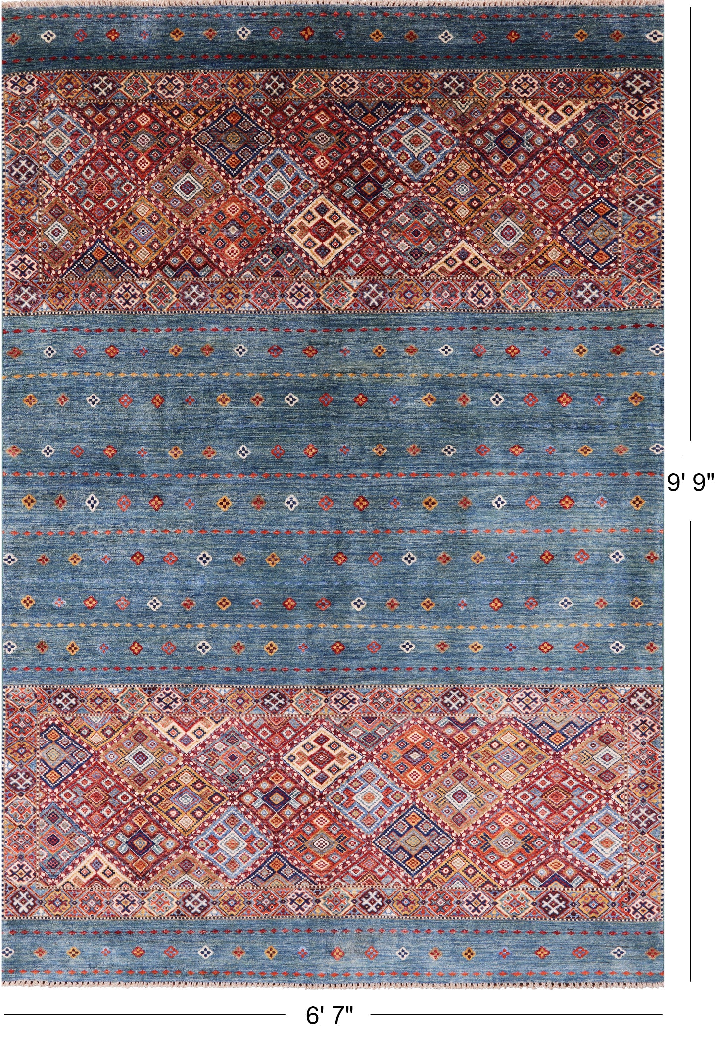 Green Khorjin Persian Gabbeh Hand Knotted Wool Rug - 6' 7" X 9' 9" - Golden Nile