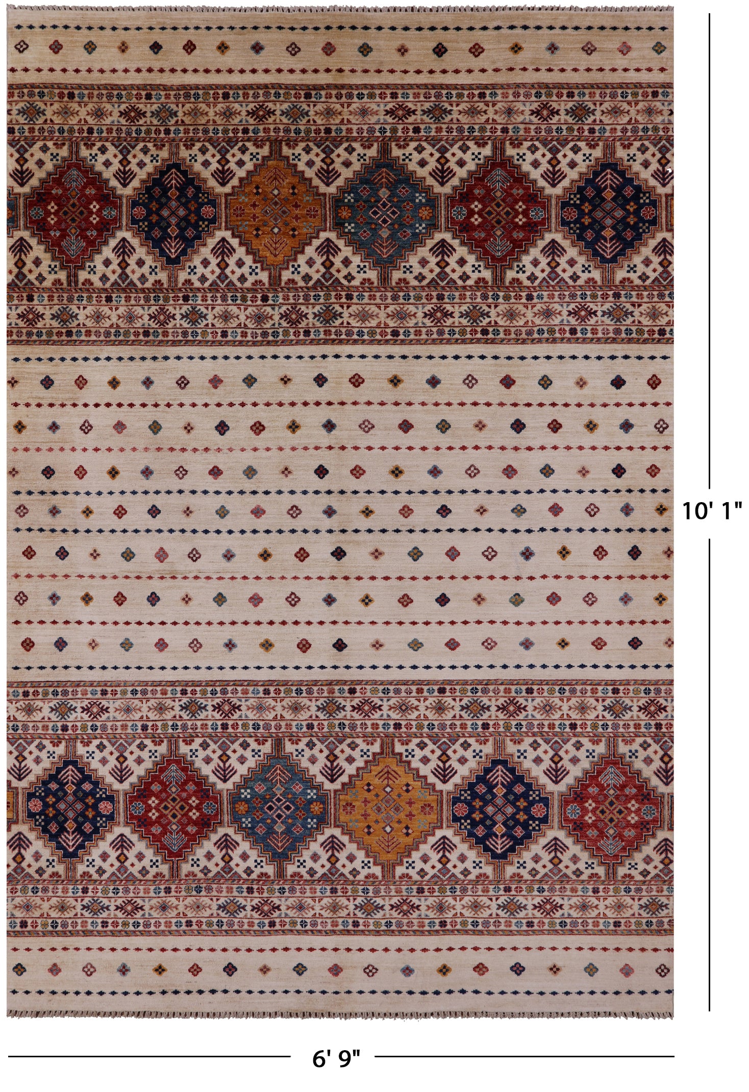 Ivory Khorjin Persian Gabbeh Handmade Wool Rug - 6' 9" X 10' 1" - Golden Nile