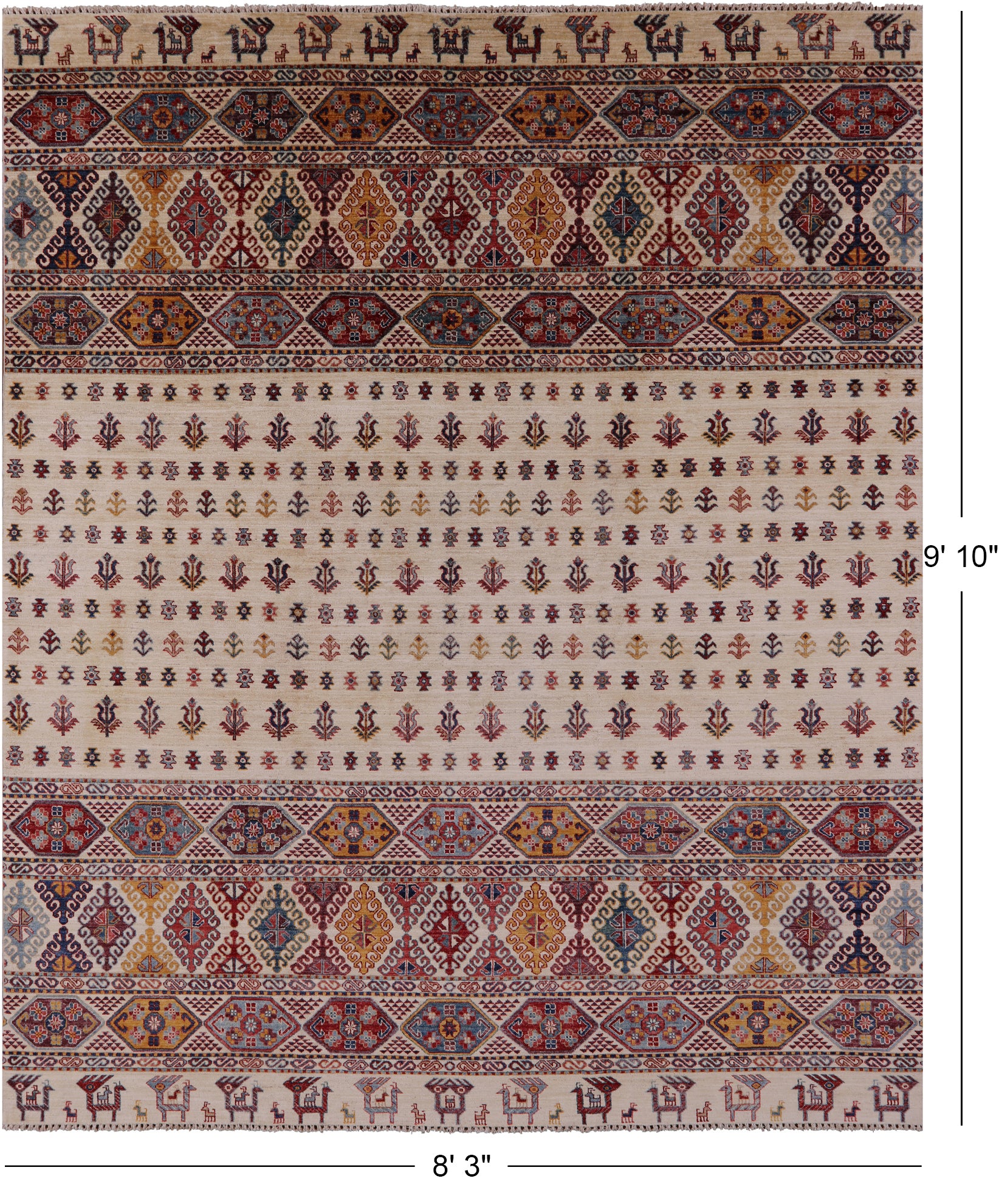 Ivory Tribal Persian Gabbeh Hand Knotted Wool Rug - 8' 3" X 9' 10" - Golden Nile