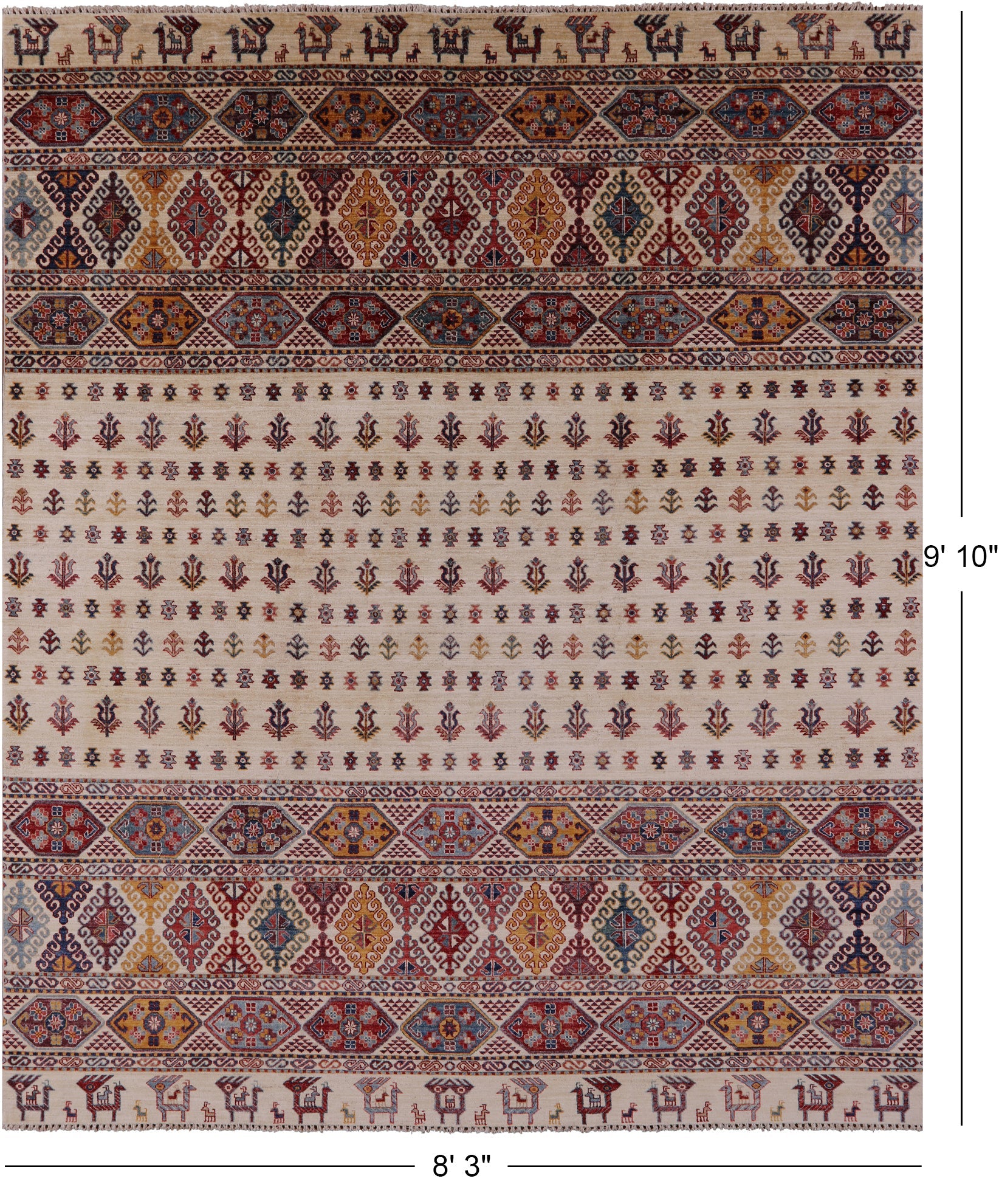 Ivory Tribal Persian Gabbeh Hand Knotted Wool Rug - 8' 3" X 9' 10" - Golden Nile