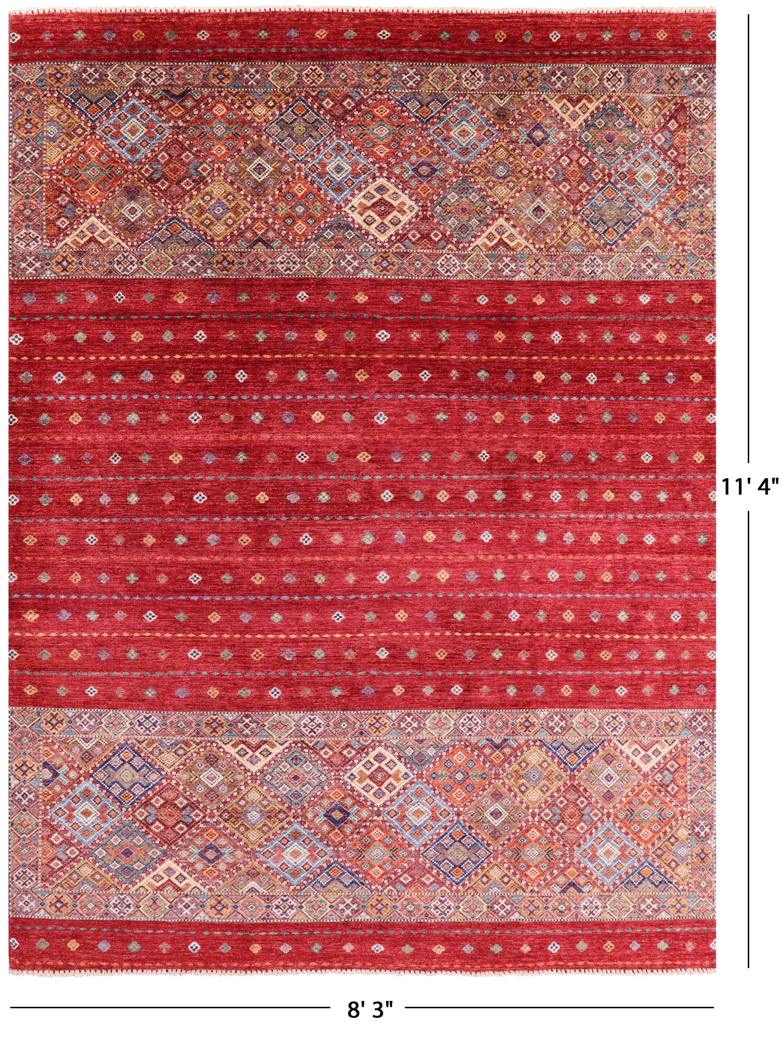 Red Khorjin Persian Gabbeh Hand Knotted Wool Rug - 8' 3" X 11' 4" - Golden Nile