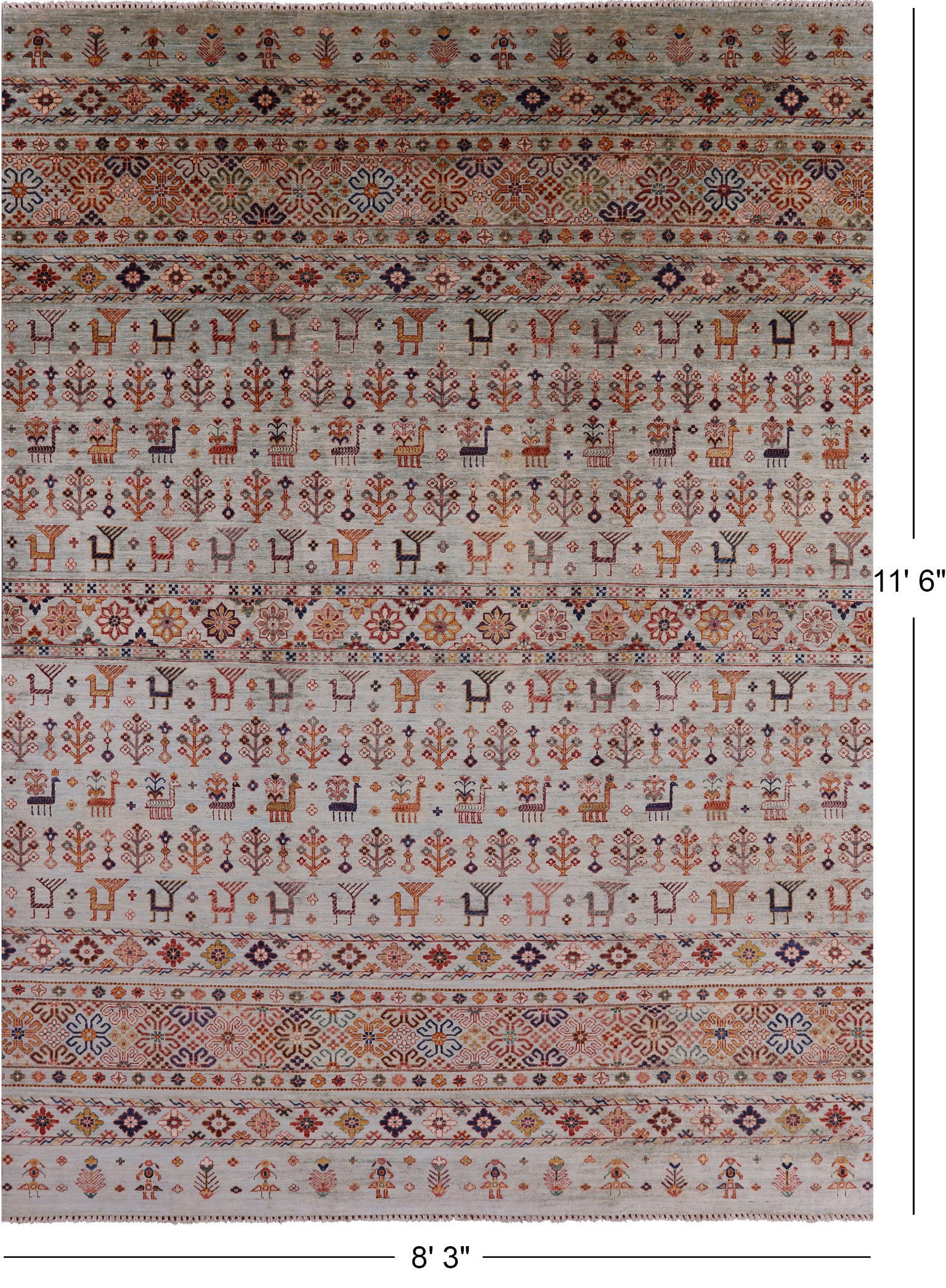 Tribal Persian Gabbeh Hand Knotted Wool Rug - 8' 3" X 11' 6" - Golden Nile